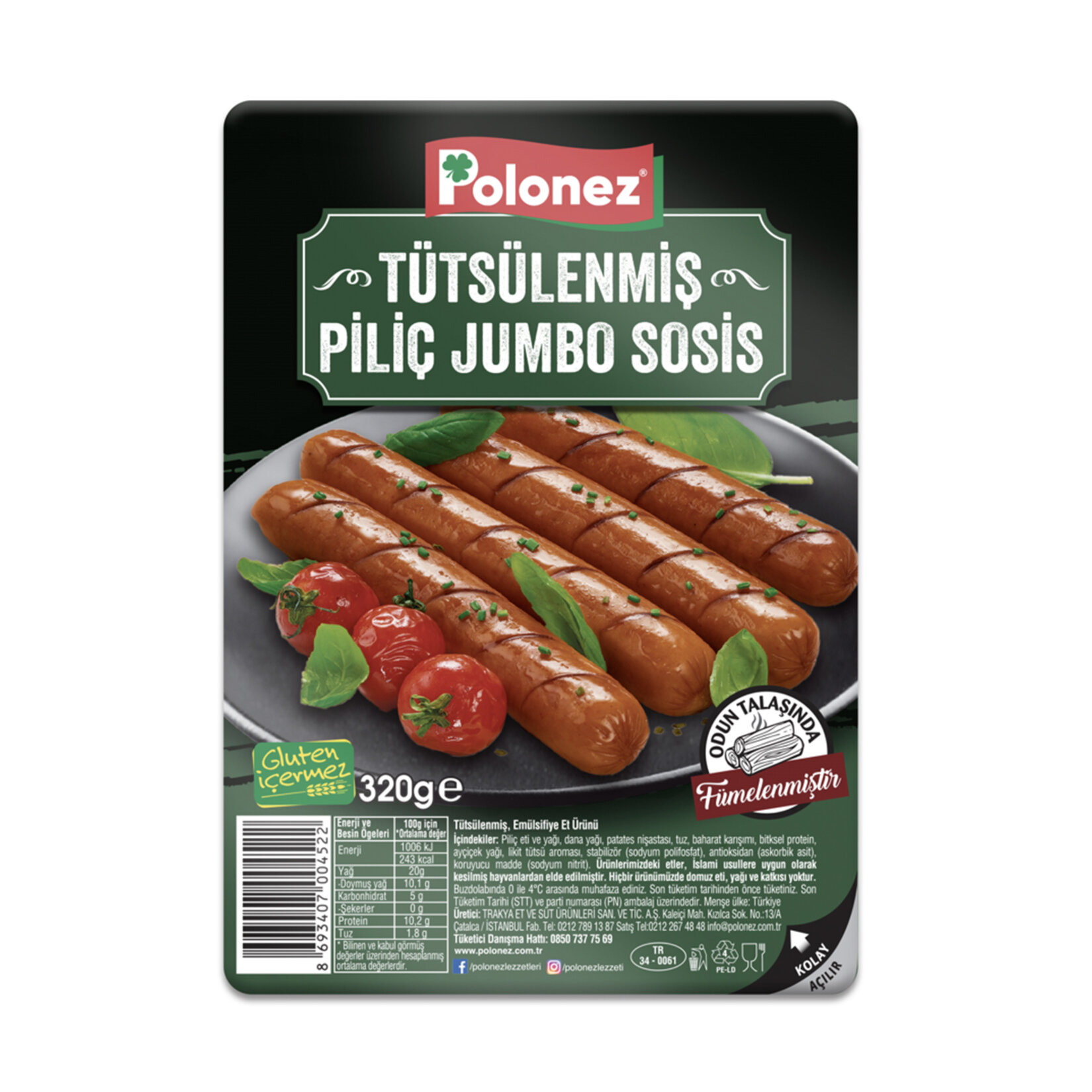 Polonez Tütsülenmiş Piliç Jumbo Sosis 320G