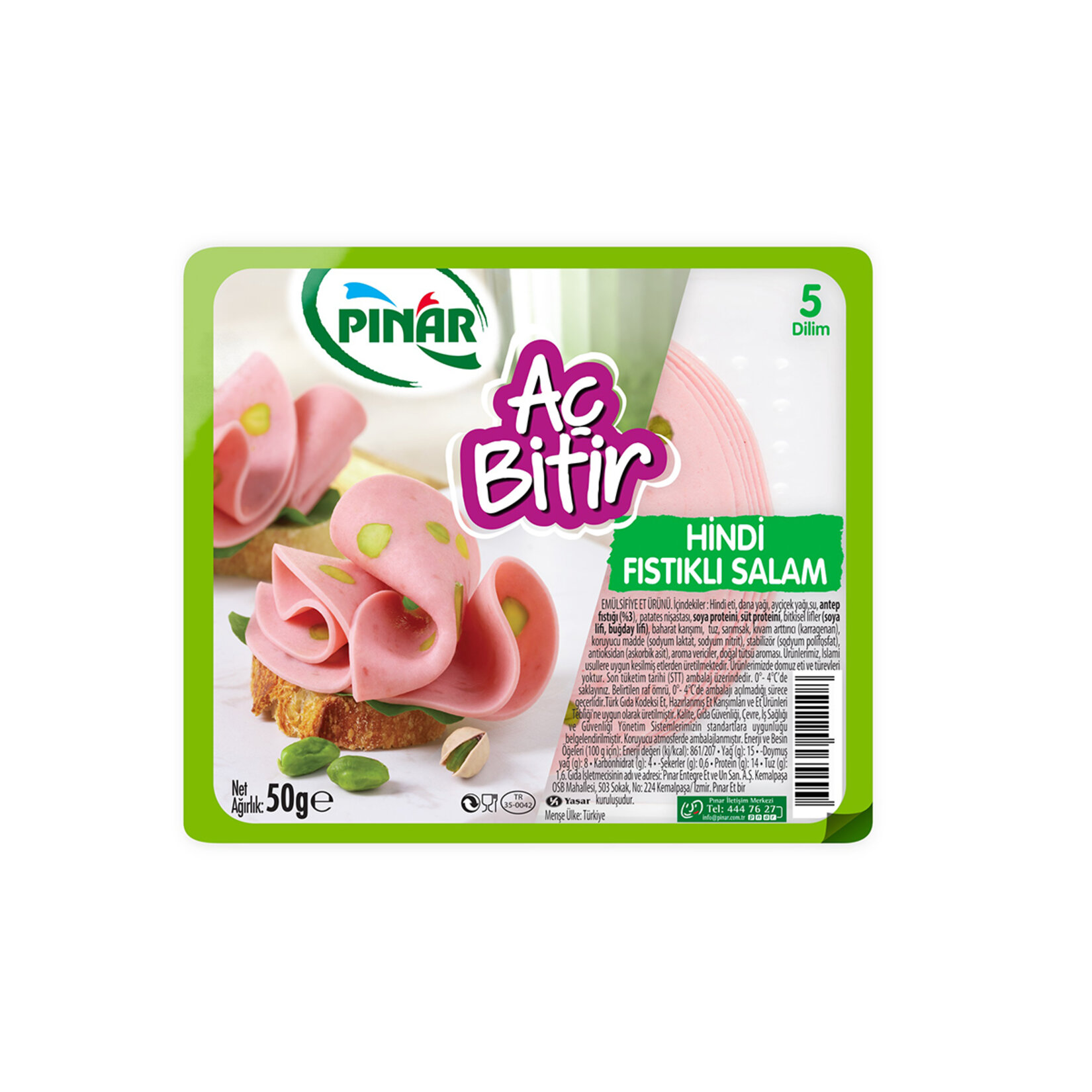 Pınar Salam Aç Bitir Hindi Fıstıklı Salam 50 G