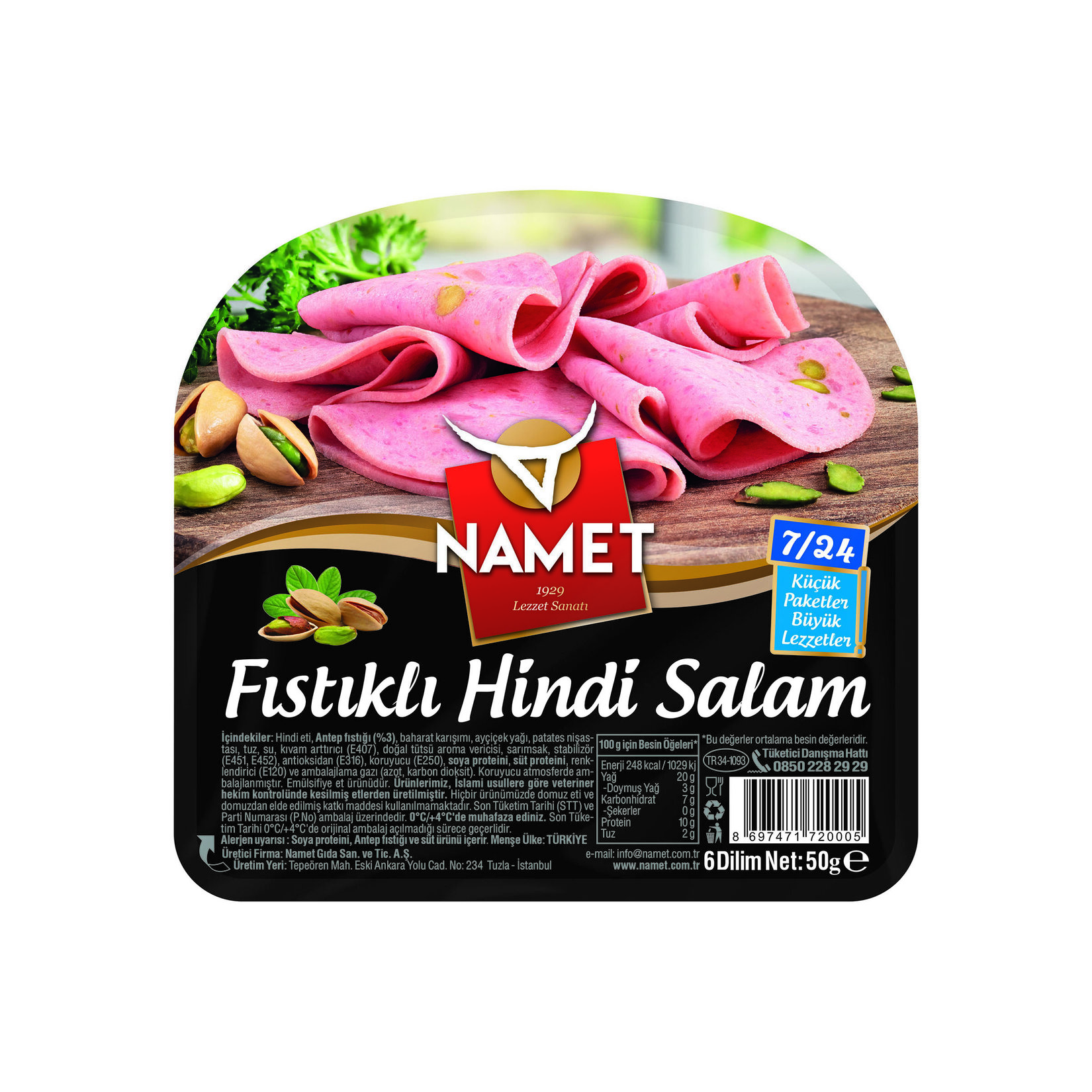 Namet Fıstıklı Hindi Salam 7/24 50 G