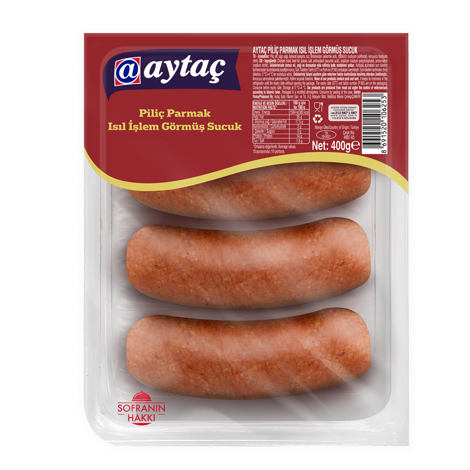 Aytaç Isıl İşlem Görmüş Piliç Parmak Sucuk 400 G