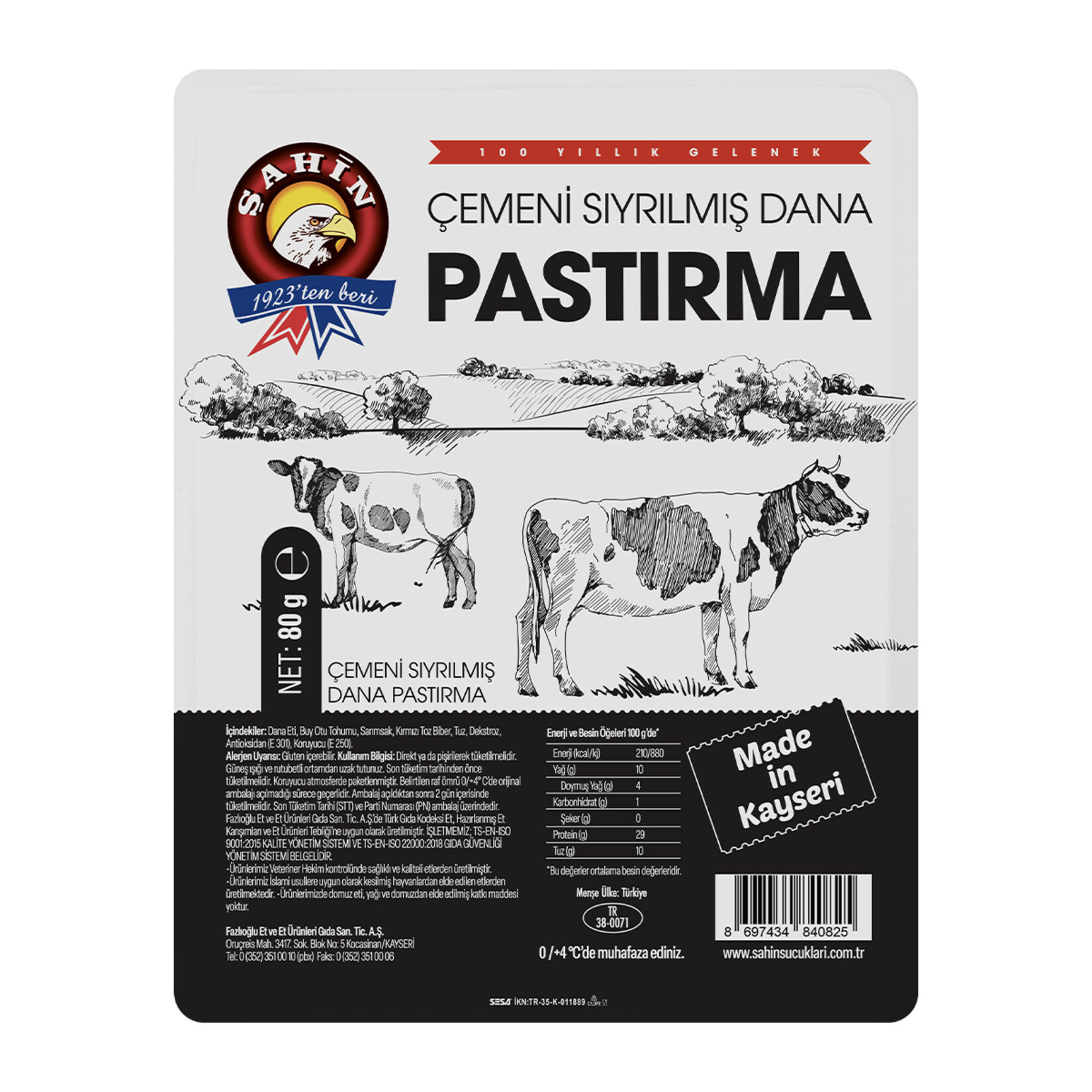 Şahin Dana Pastırma Çemeni Sıyrılmış 80 G