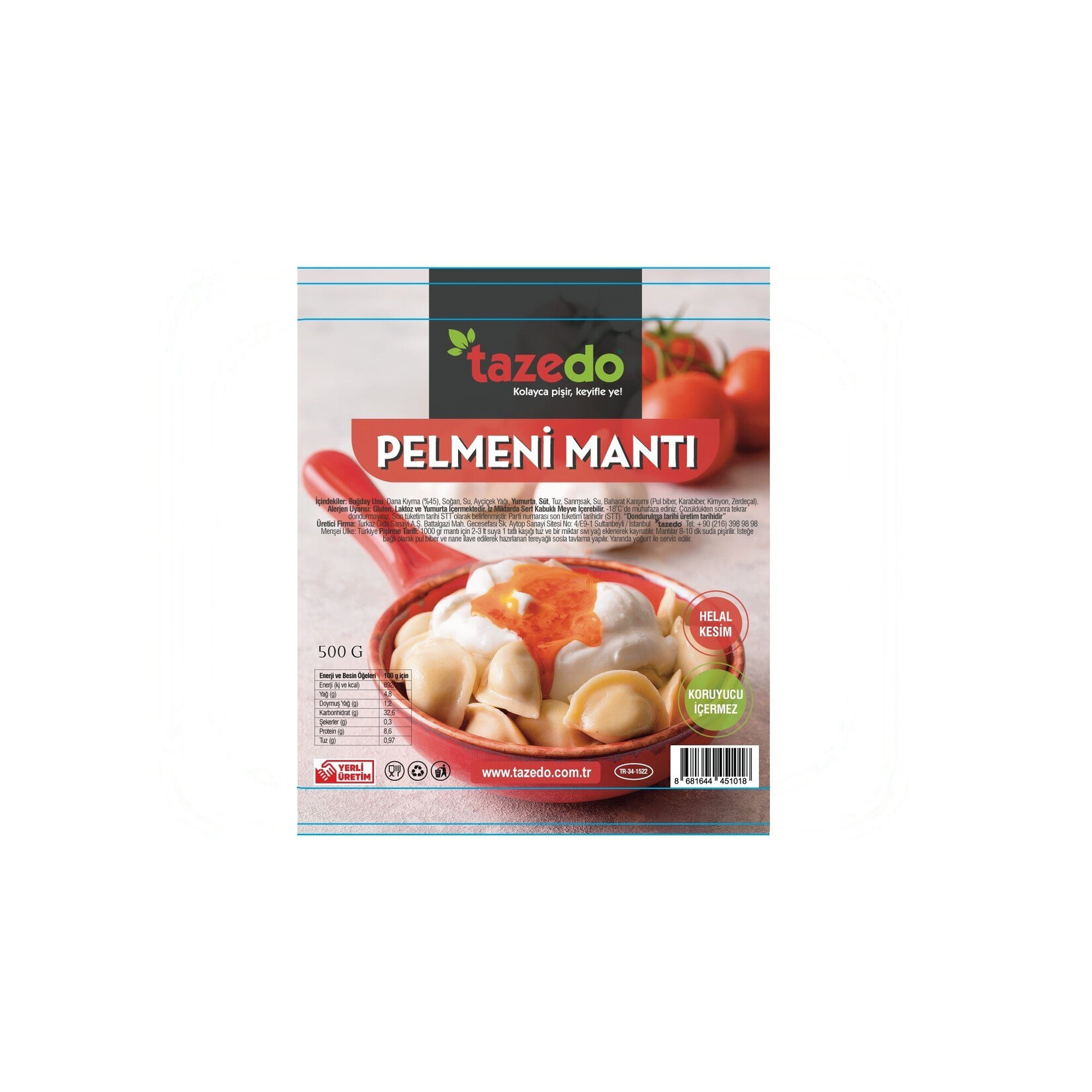 Tazedo Pelmeni Mantı Dana Kıymalı 500 G