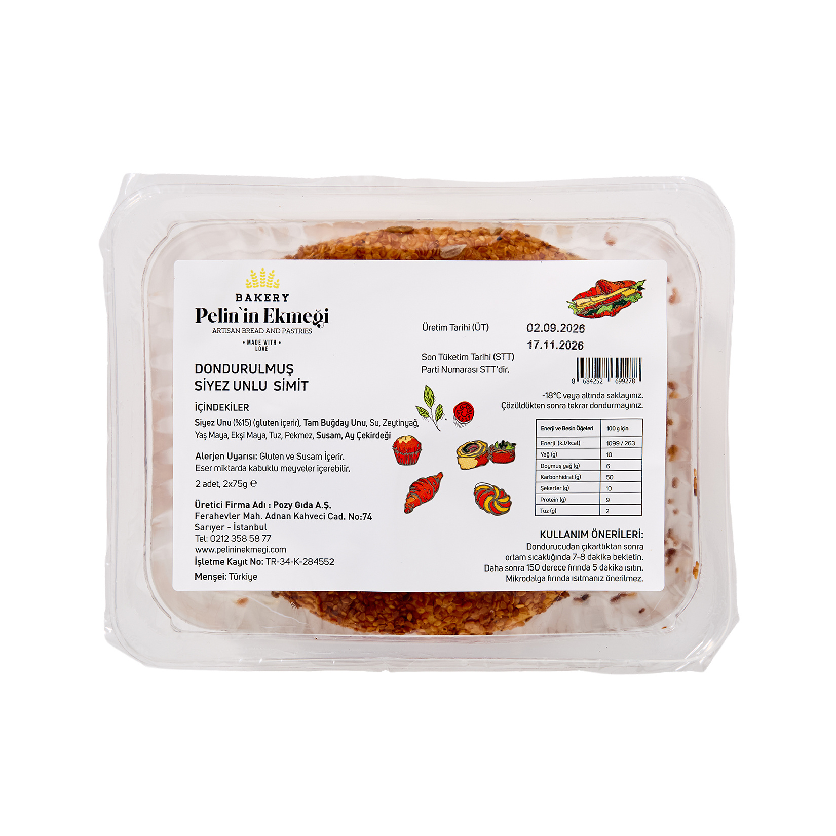 Pelin'in Ekmeği Dondurulmuş Siyez Unlu Simit 2 x 75 G