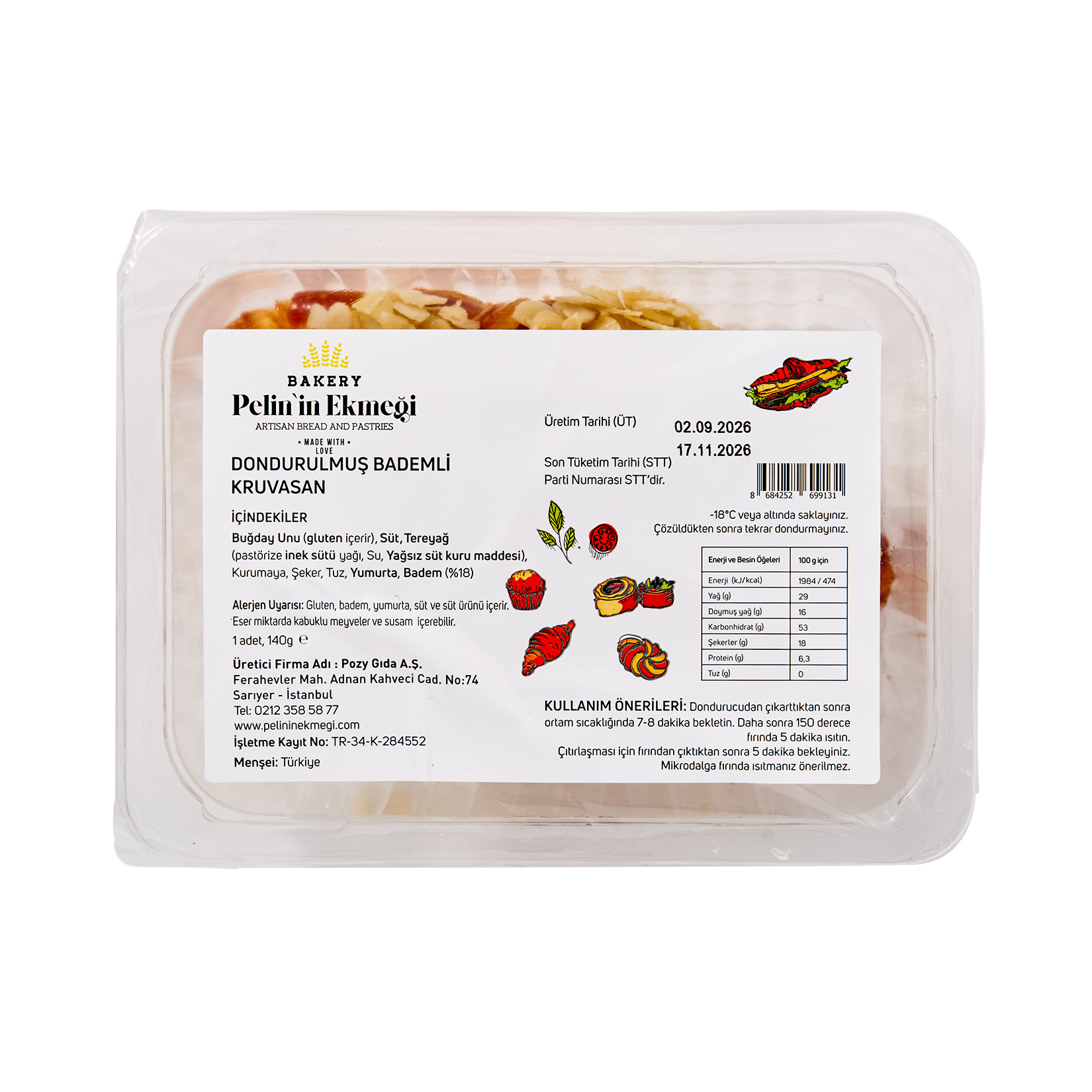 Pelin'in Ekmeği Dondurulmuş Bademli Kruvasan 140 G