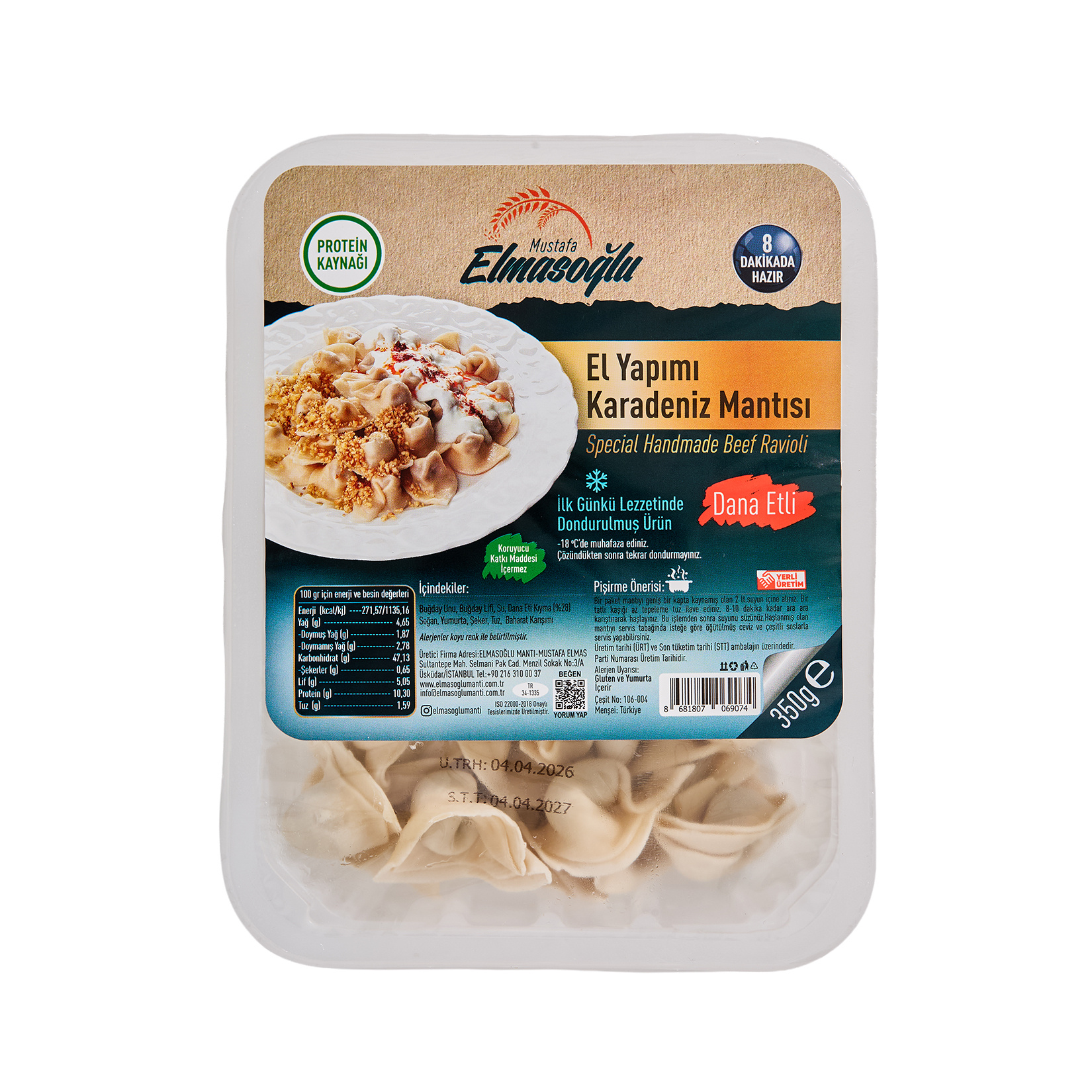 Elmasoğlu El Yapımı Karadeniz Mantısı Etli 350G