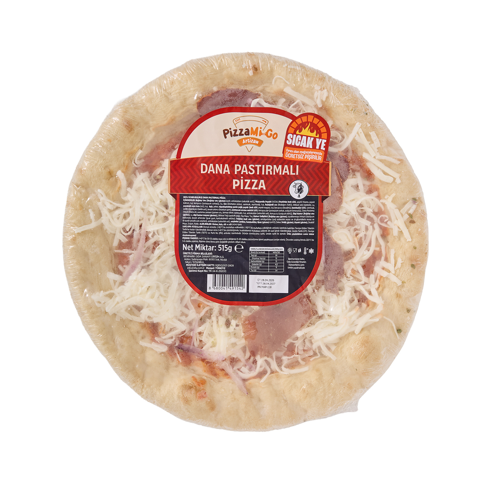 Pizza Mi-Go Artizan Dana Pastırmalı Pizza 515 G