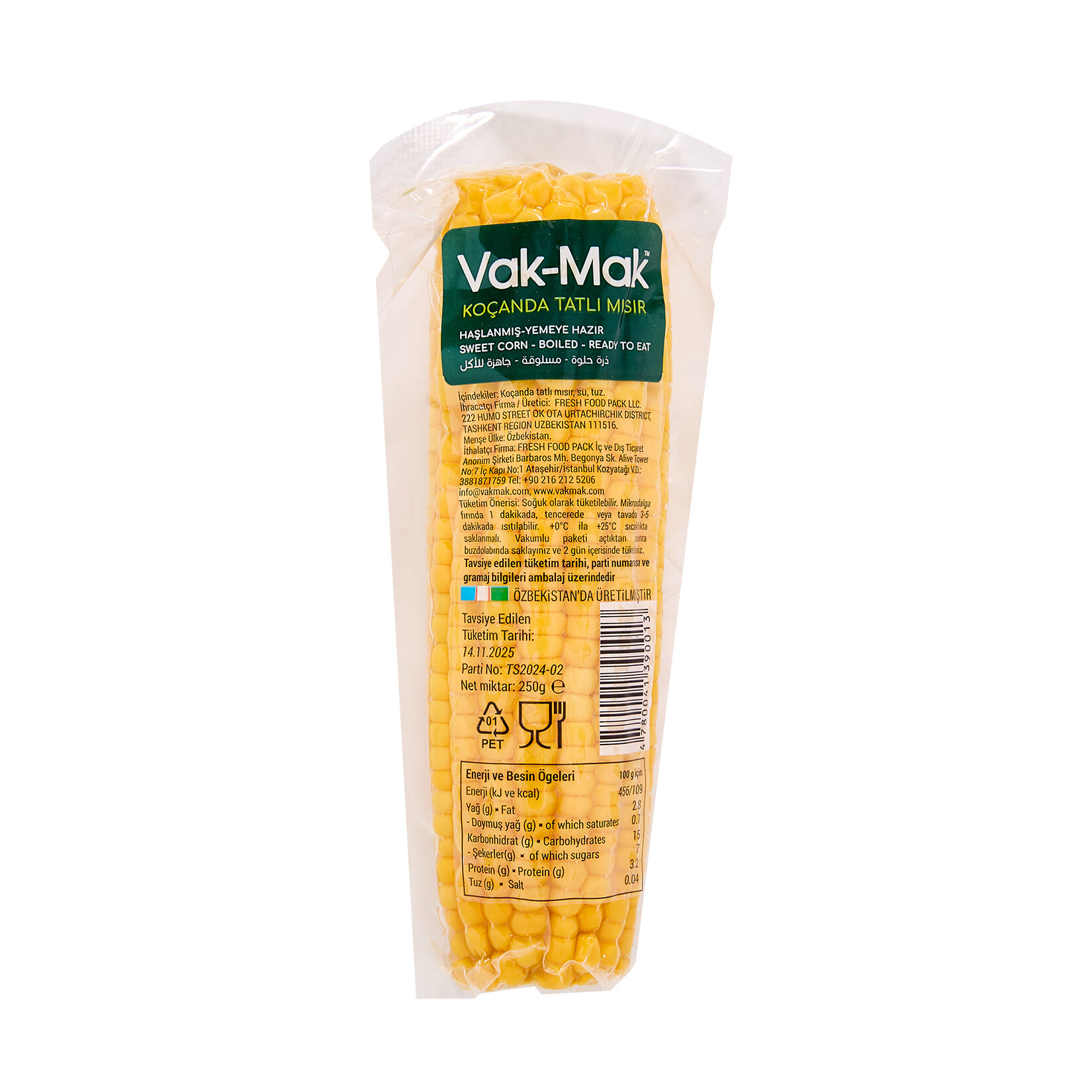 Vak-Mak Koçanda Mısır Haşlanmış Yemeye Hazır 250 G