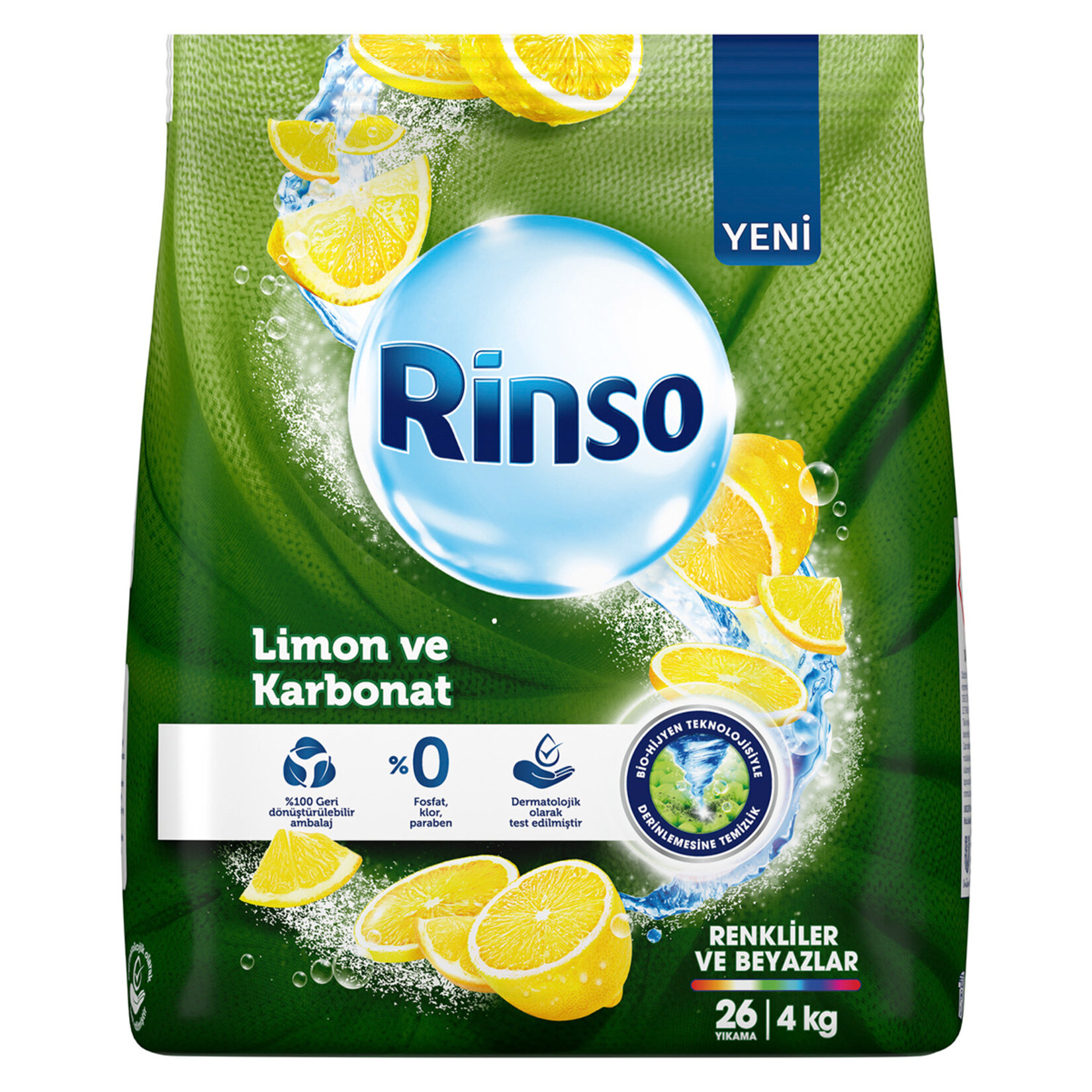 Rinso Toz Deterjan Limon ve Karbonat Renkiler ve Beyazlar 4 Kg