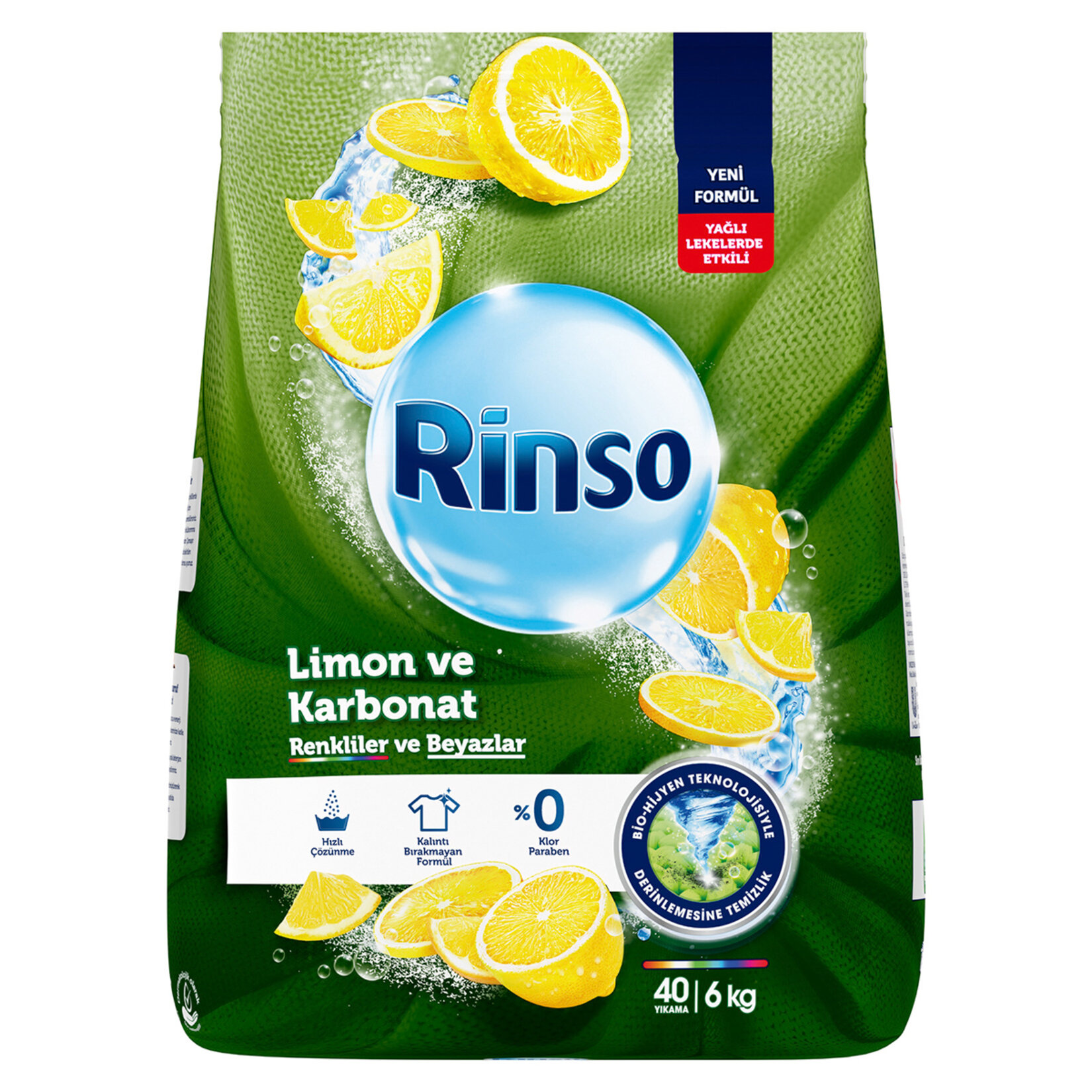 Rinso Toz Çamaşır Deterjanı Limon ve Karbonat Renkliler ve Beyazlar için Derinlemesine Temizlik 6 KG