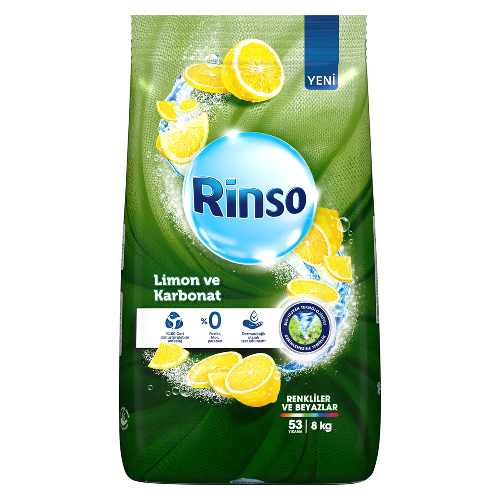 Rinso Toz Deterjan Limon Karbonat Renkiler ve Beyazlar için Derinlemesine Temizlik  8 Kg