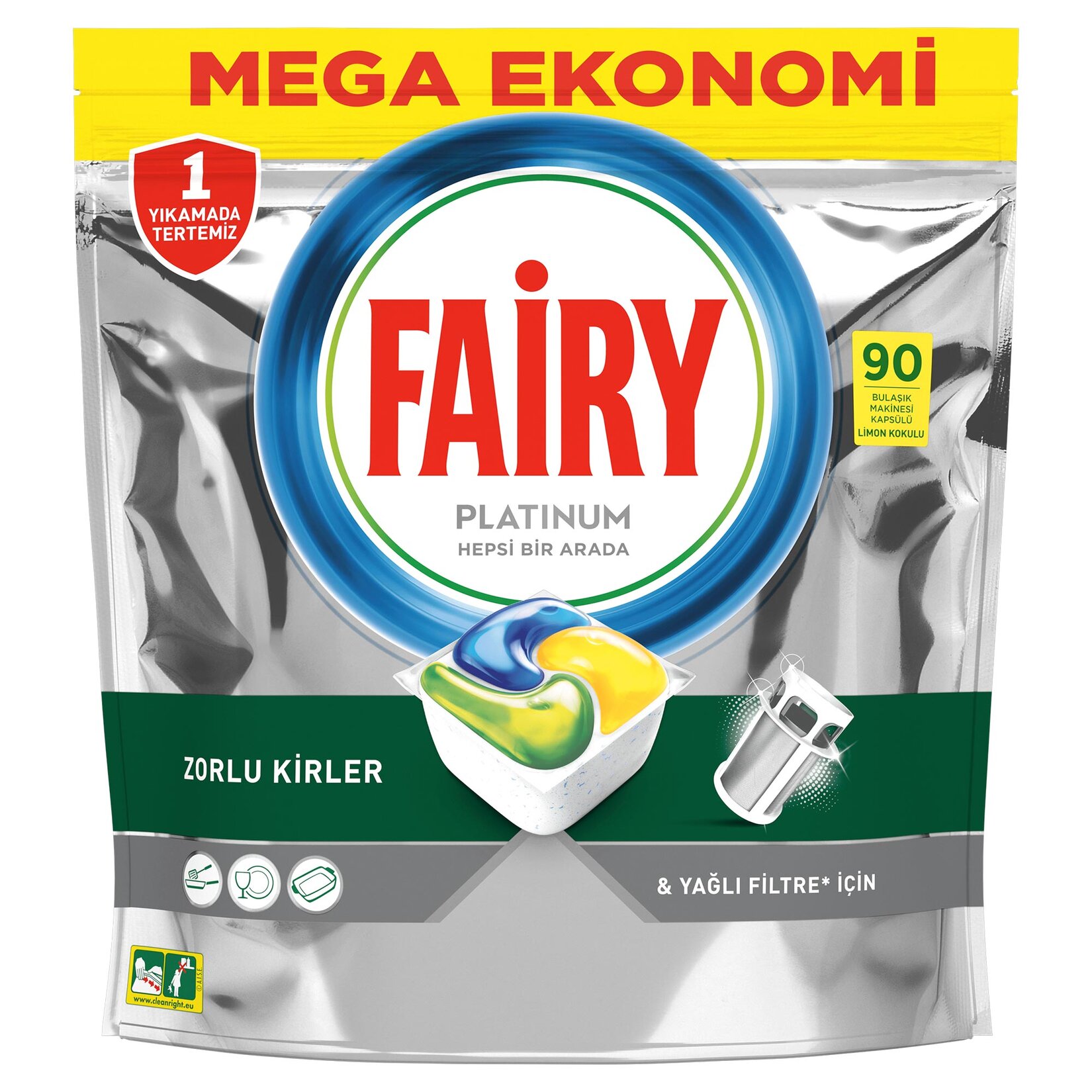 Fairy Platinum 90 Yıkama Bulaşık Makinesi Deterjanı Kapsülü Limon Kokulu 
