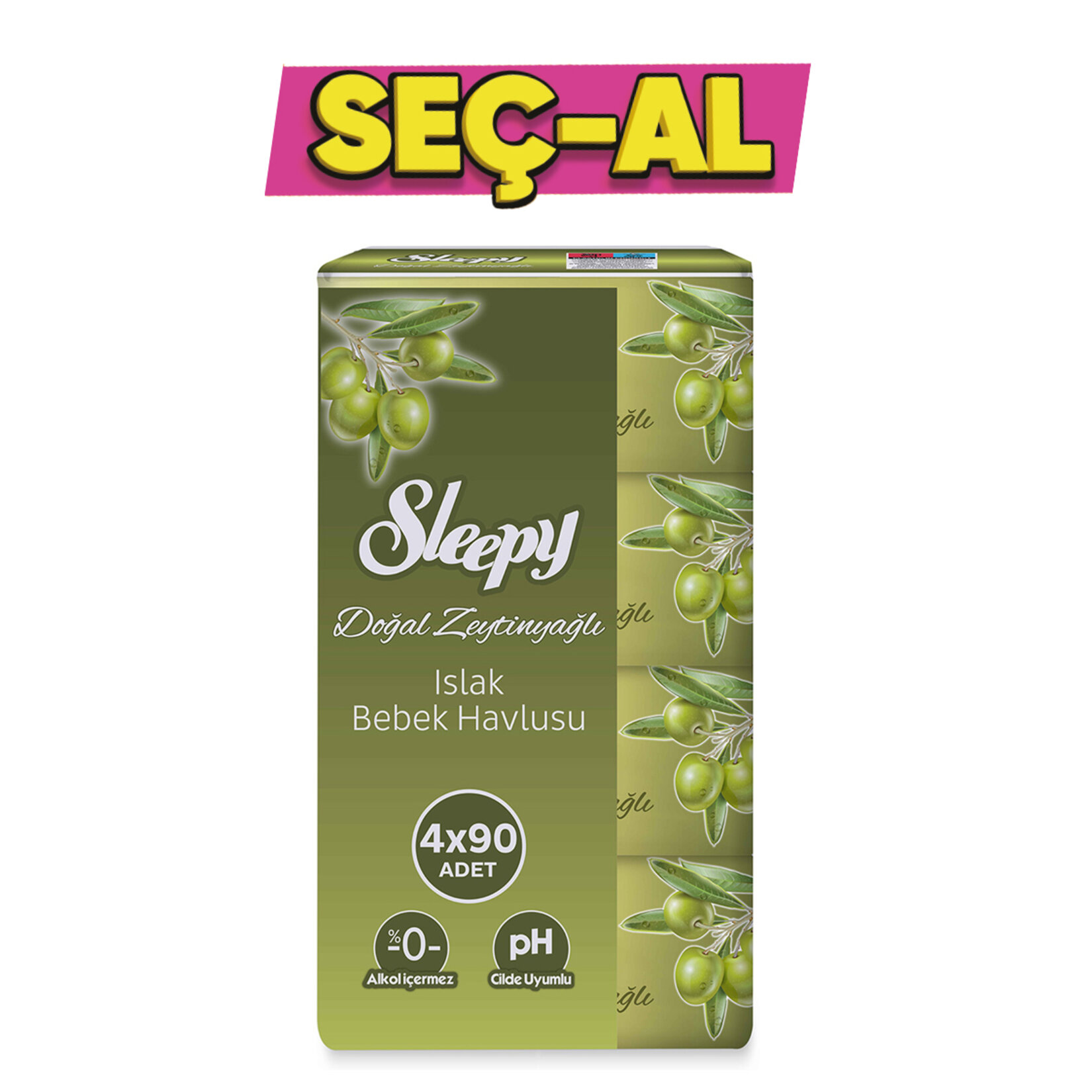 Sleepy Doğal Zeytinyağlı Islak Bebek Havlusu 4x90 Adet