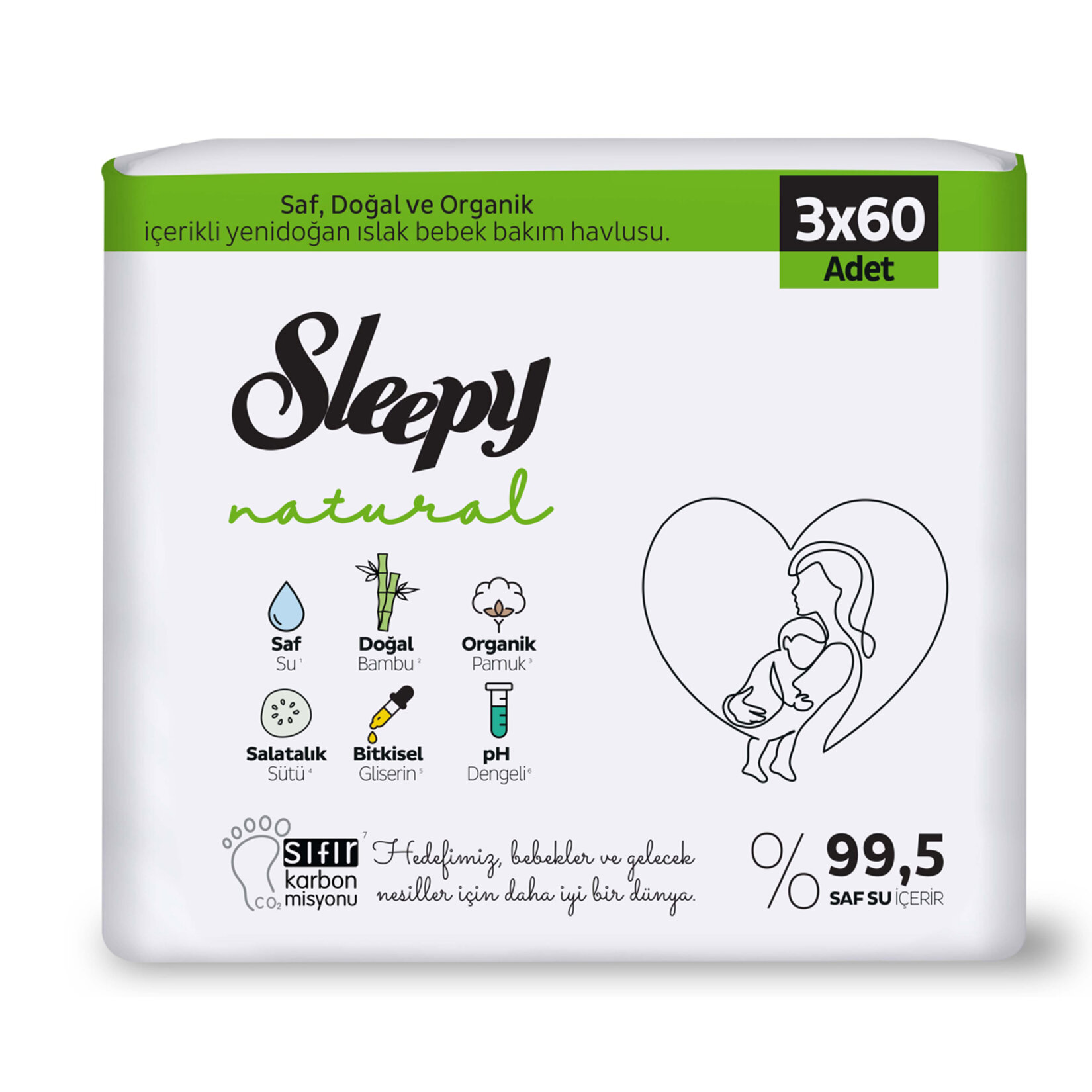 Sleepy Natural Islak Havlu 3X60'lı