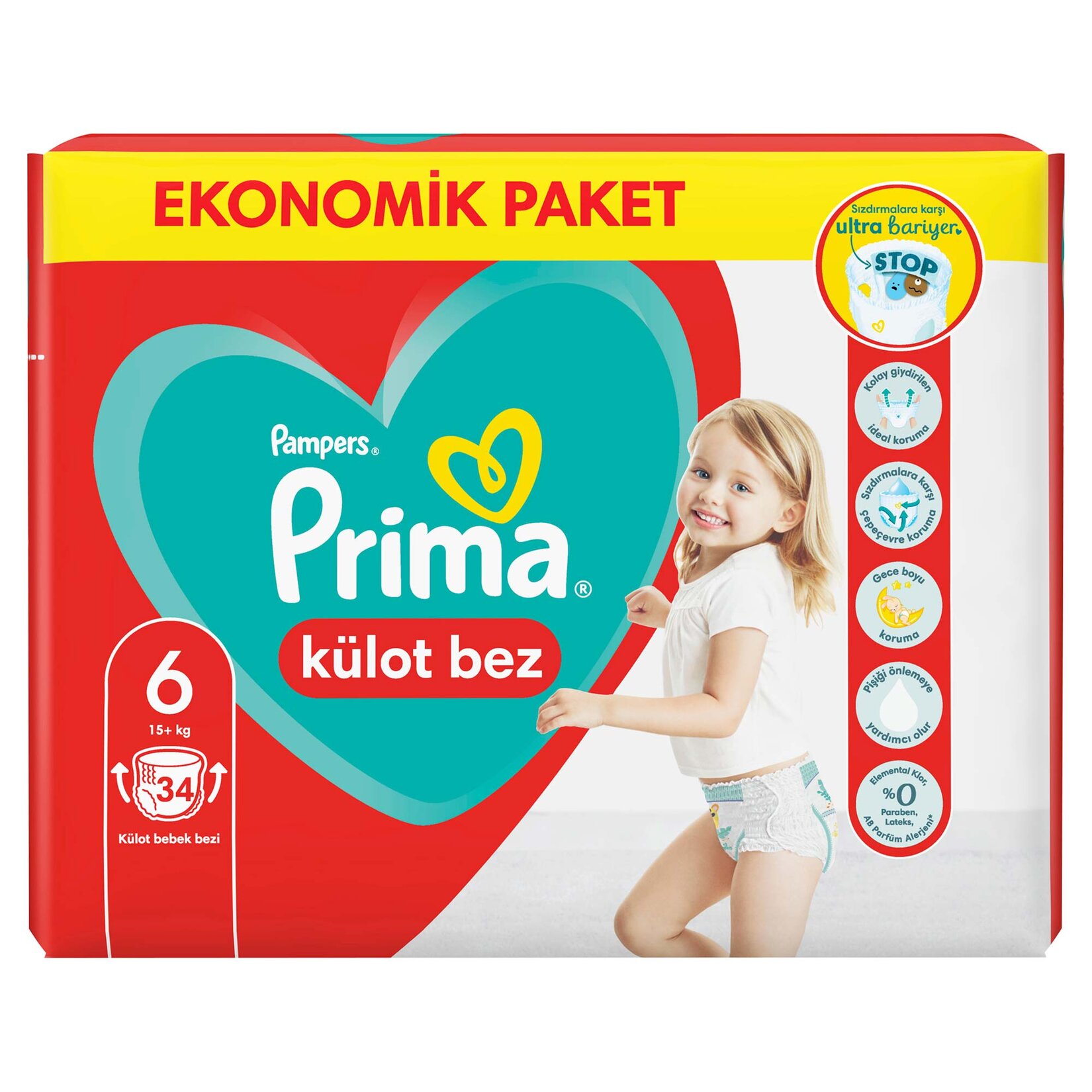 Prima Külot Bebek Bezi 6 Beden 34 Adet Ekstra Large Ekonomik Paket 