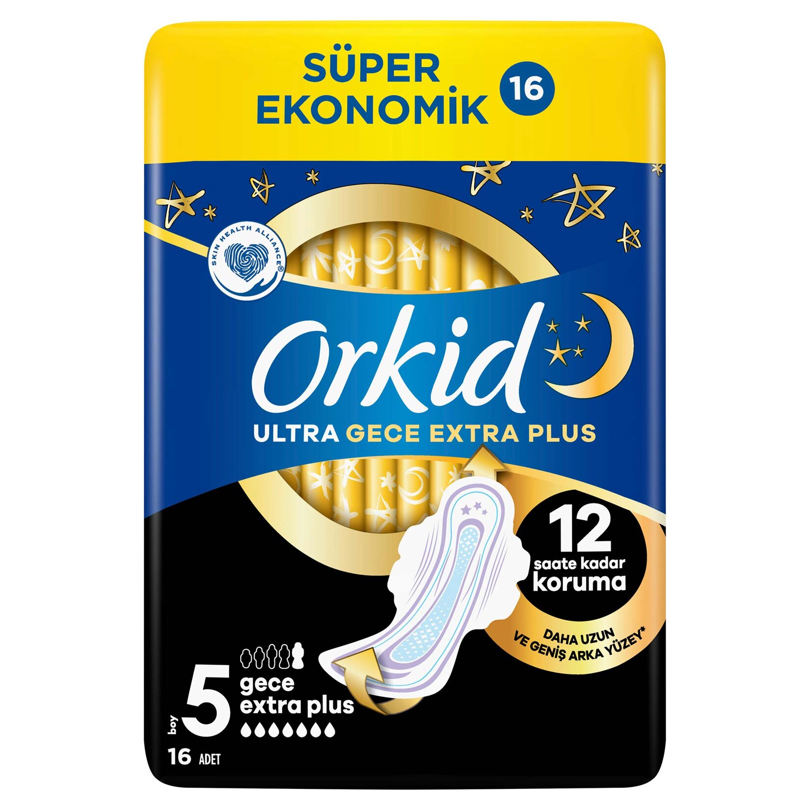 Orkid Ultra Gece Extra Plus (Boy 5) Kanatlı Hijyenik Ped 16 Adet