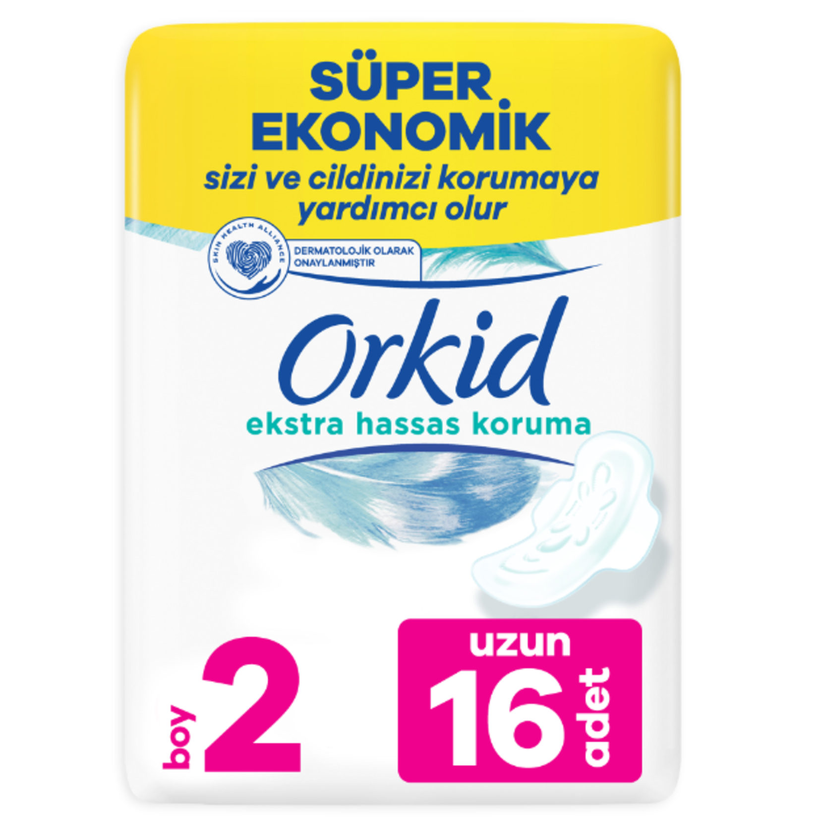 Orkid Extra Hassas Koruma Uzun (Boy 2) Kanatlı Hijyenik Ped 16 Adet