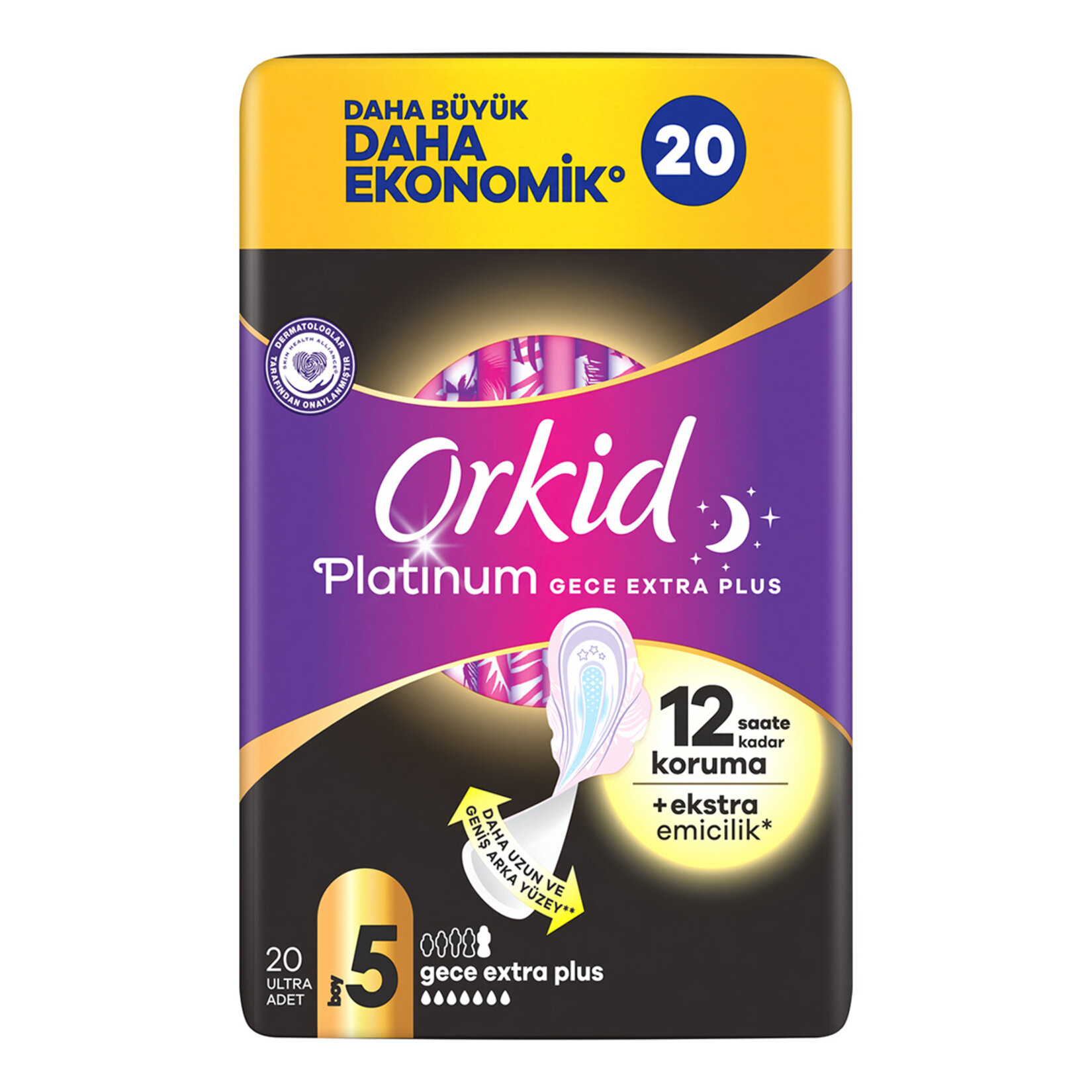 Orkid Platinum Süper Ekonomik Paket Gece Ekstra Plus Ped 20'li