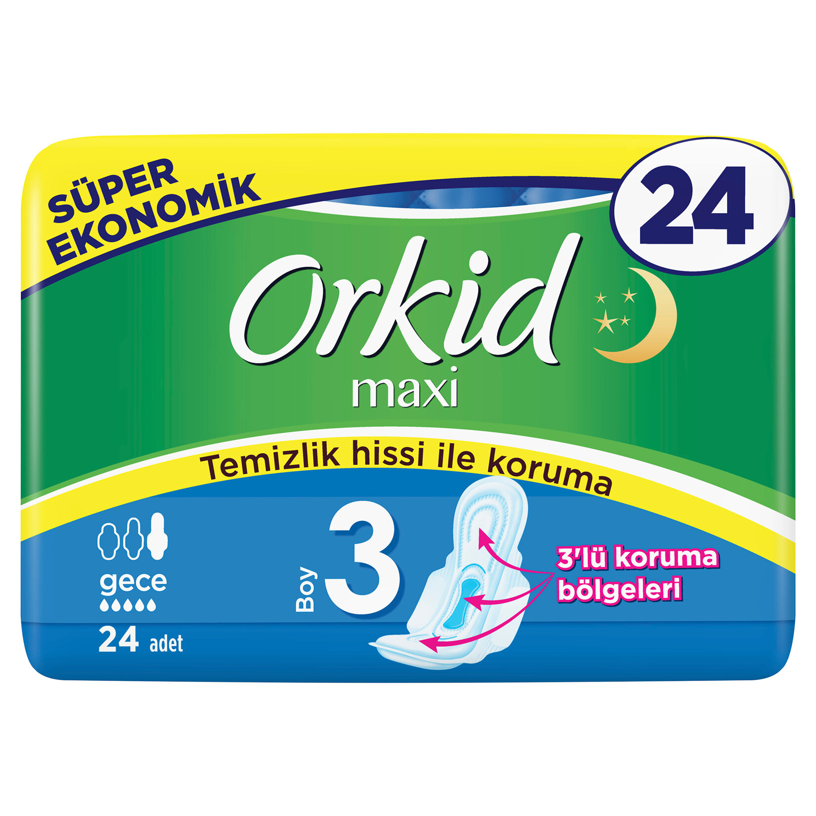 Orkid Maxi Hijyenik Ped Gece Süper Ekonomik Paket 24 Ped