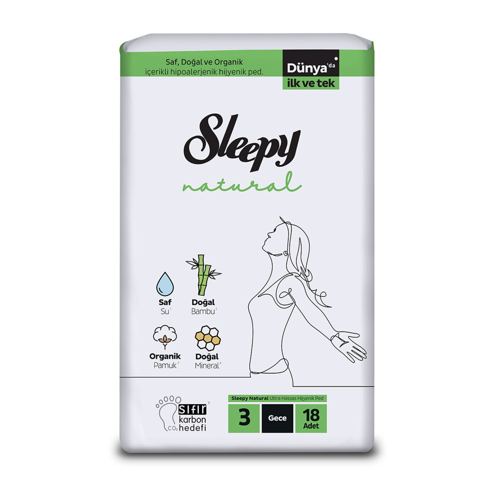 Sleepy Natural Ultra Hassas Hijyenik Ped Gece 18'li