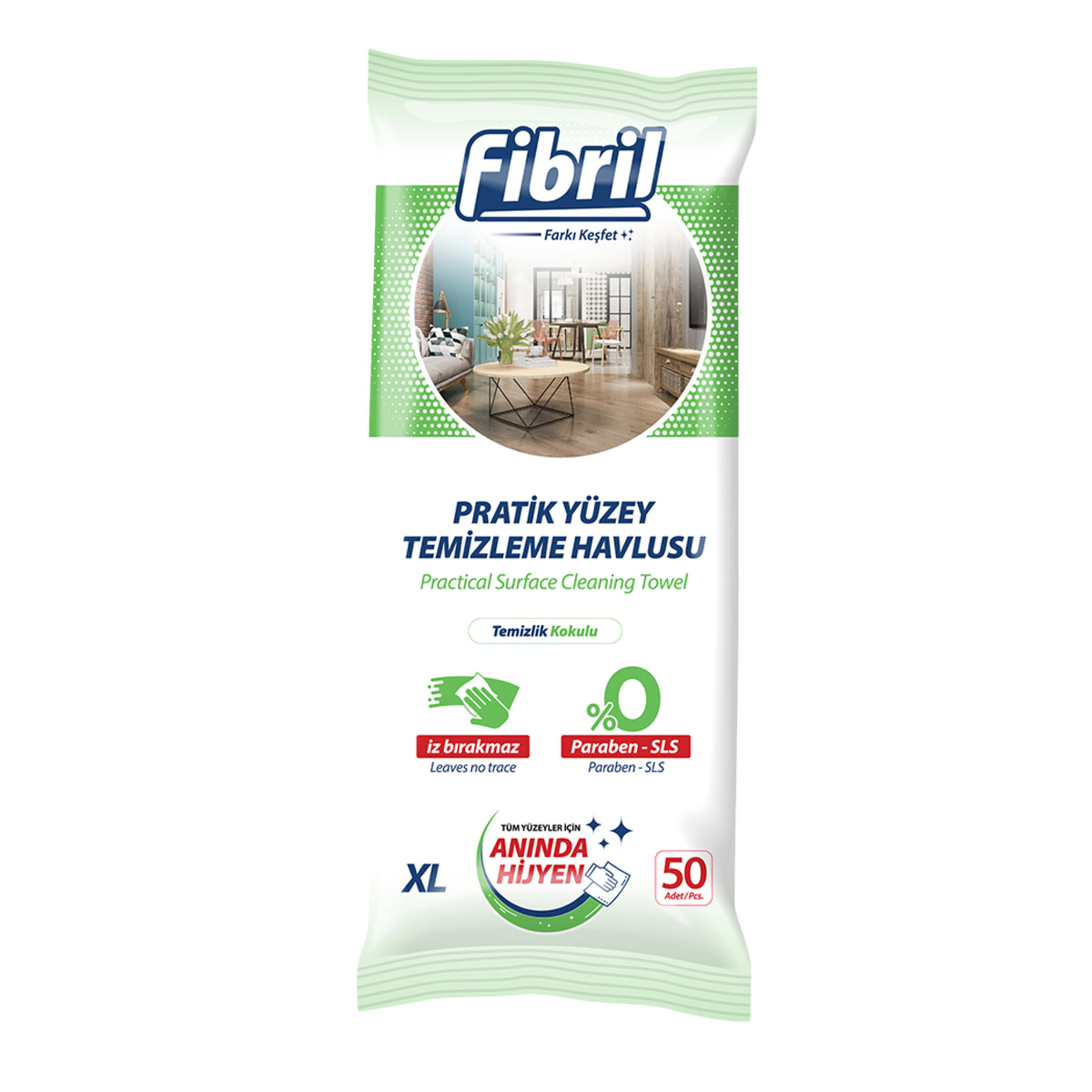 Fibril Pratik Yüzey Temizleme Havlusu Temizlik Kokulu 50 Adet