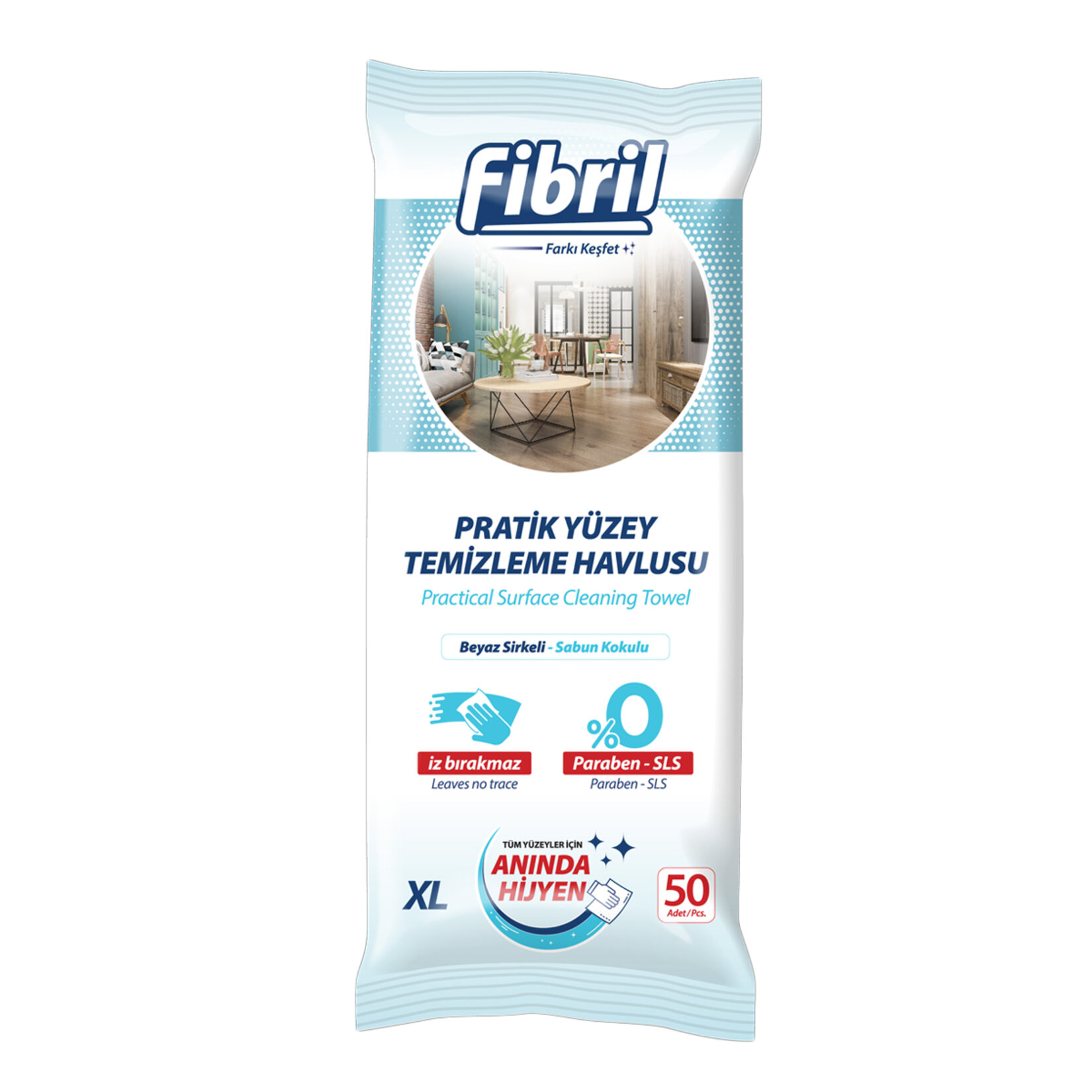 Fibril Pratik Yüzey Temz.havlusu Sabun Kokulu 50Li