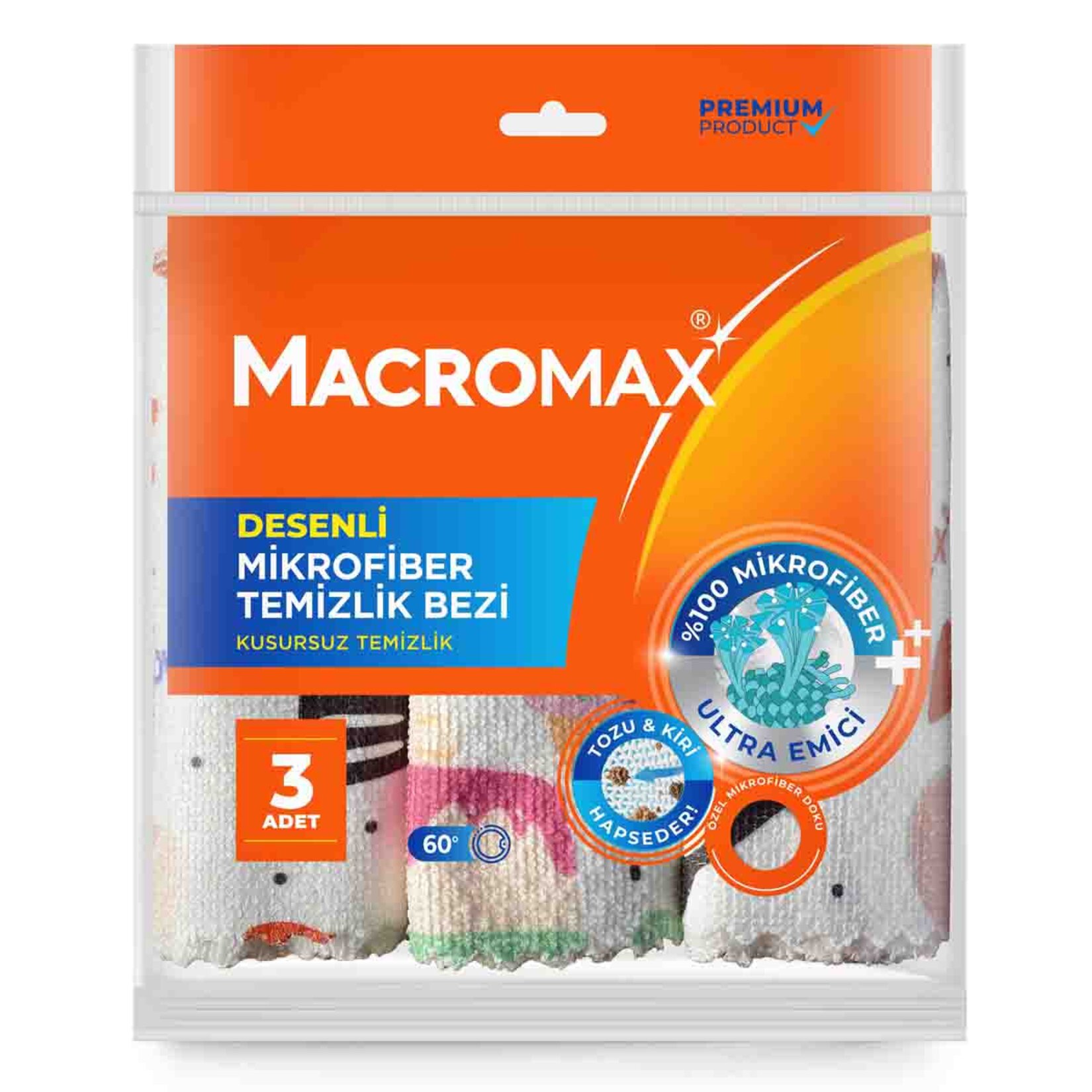 Macromax Desenli Mikrofiber Bezi 3'lü