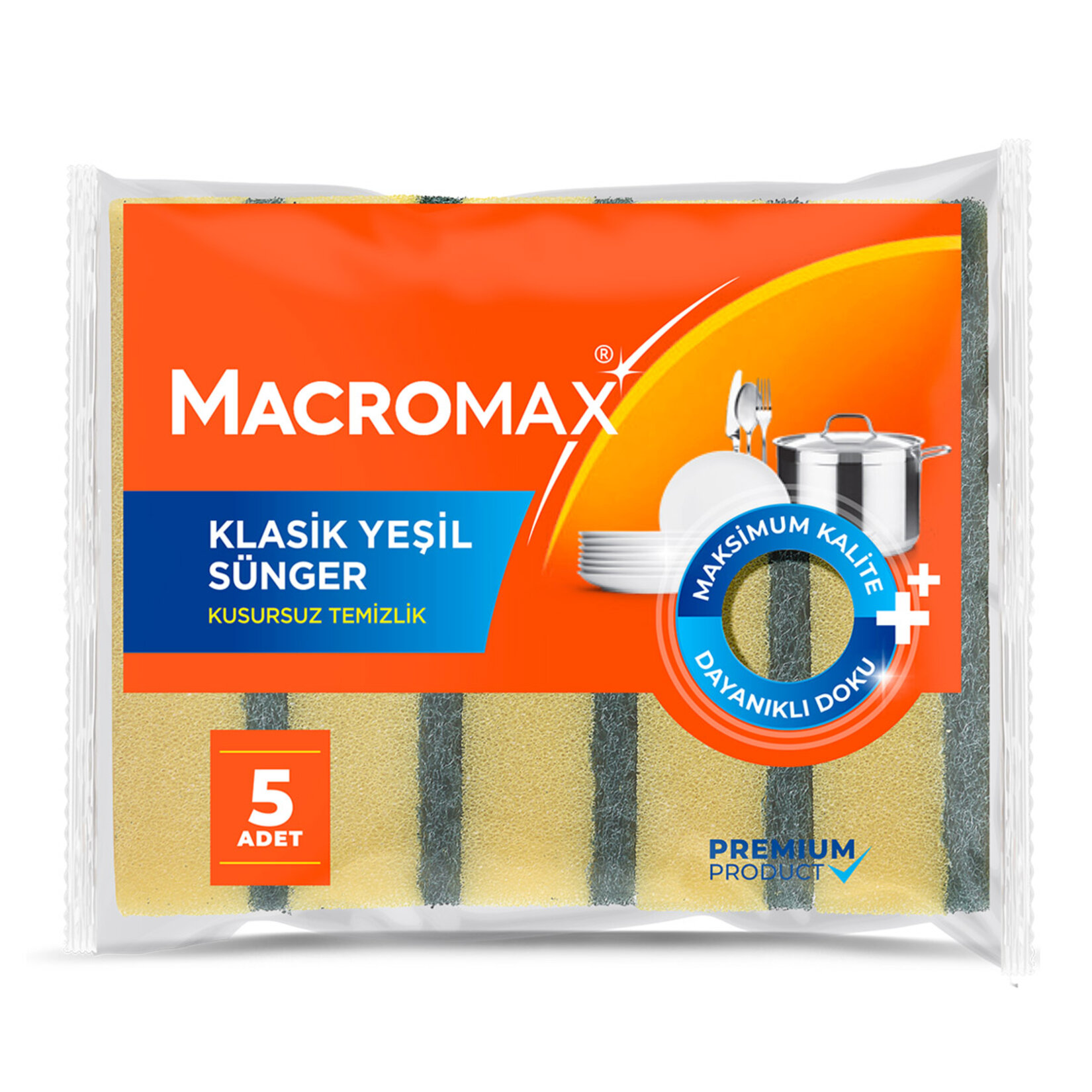 Macromax Klasik Yeşil Oluklu Sünger 5'li