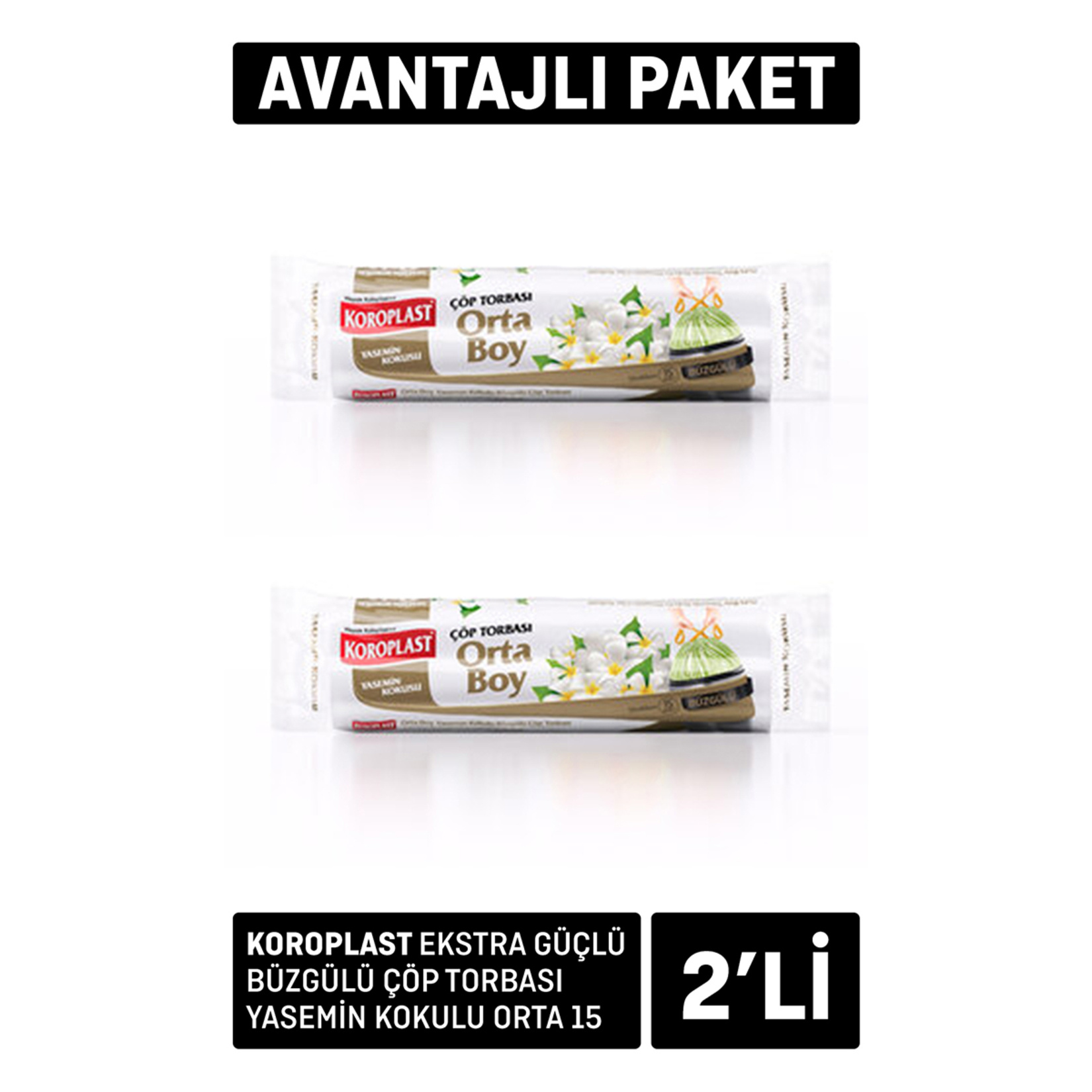 Koroplast Yasemin Büzgülü Orta Boy Çöp Torbası 2 Adet x 15'li