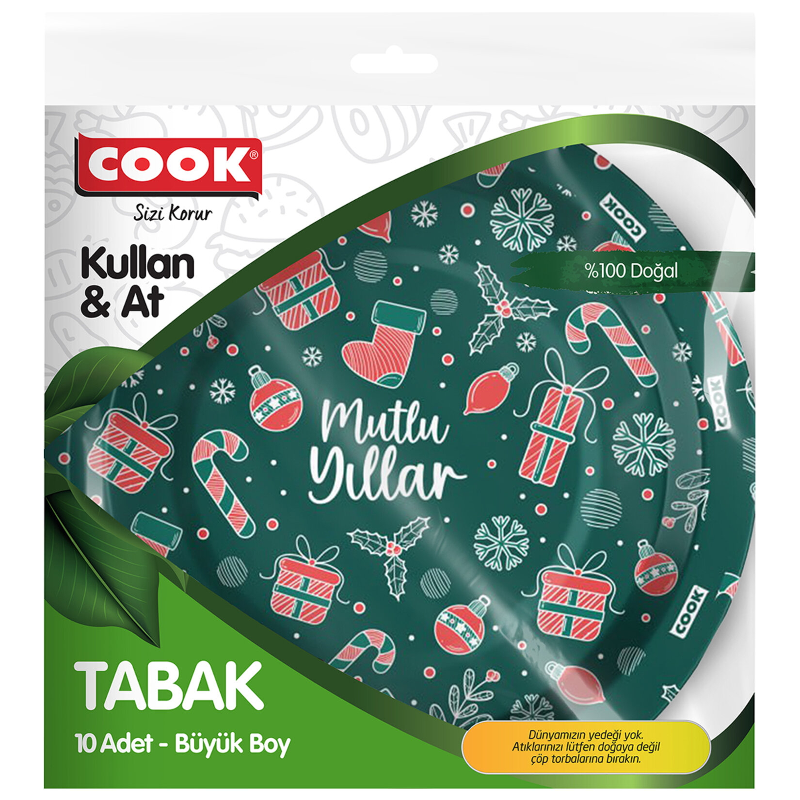 Cook Karton Tabak Büyk.22cm Yılbaşı Desen.10lu A&ü
