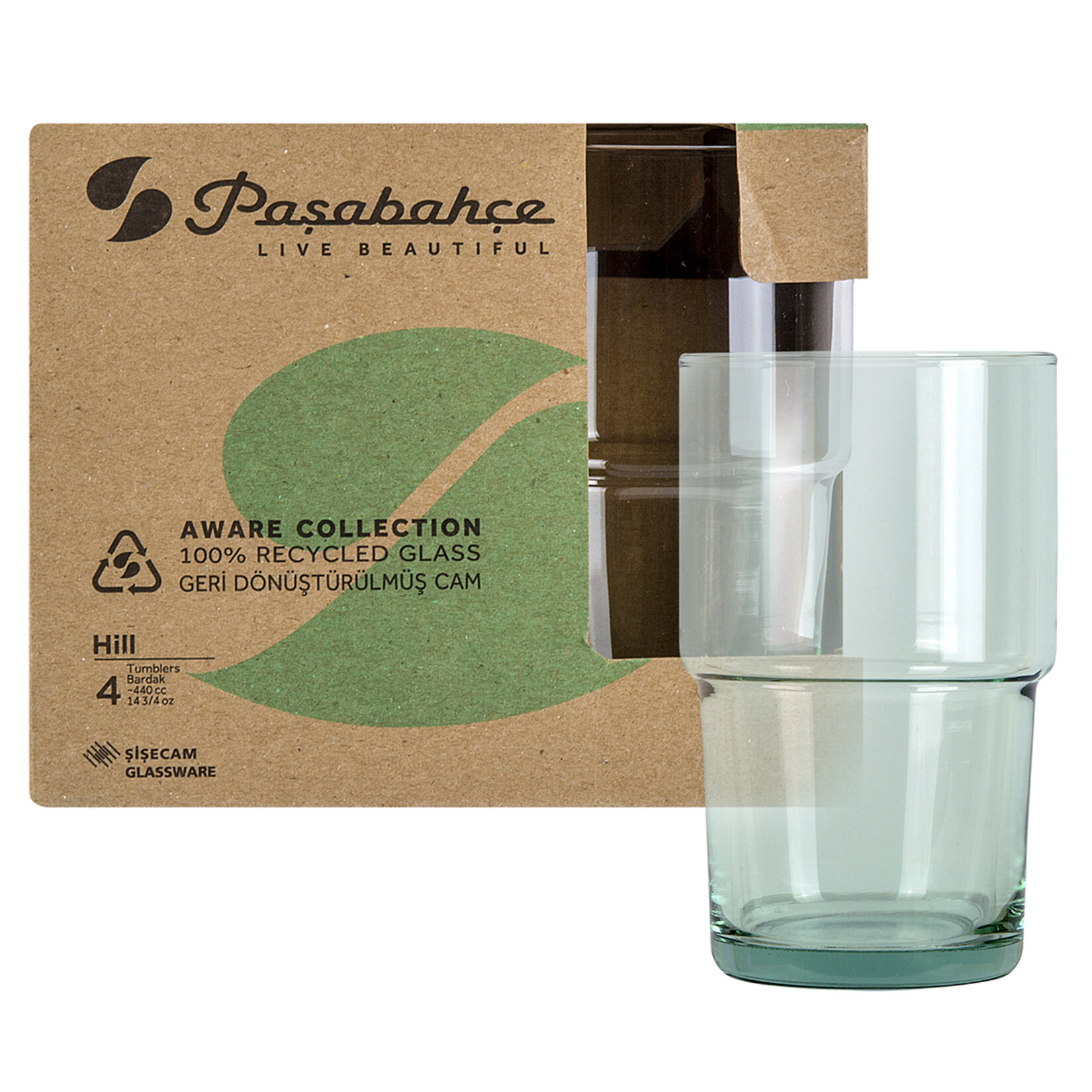Paşabahçe Aware Hill %100 Recycled Meş. Bardağı 440cc 4'lü