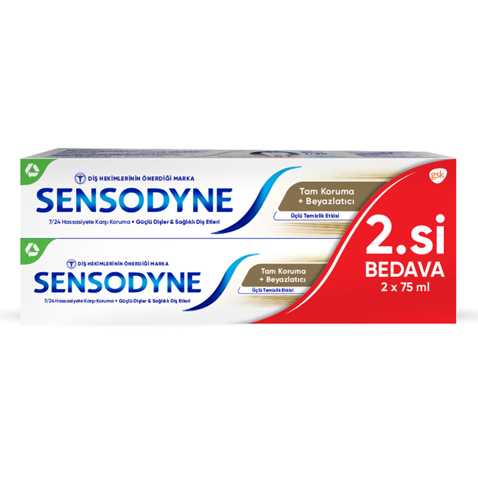 Sensodyne Tam Koruma Beyazlatıcı Diş Macunu 2*75Ml