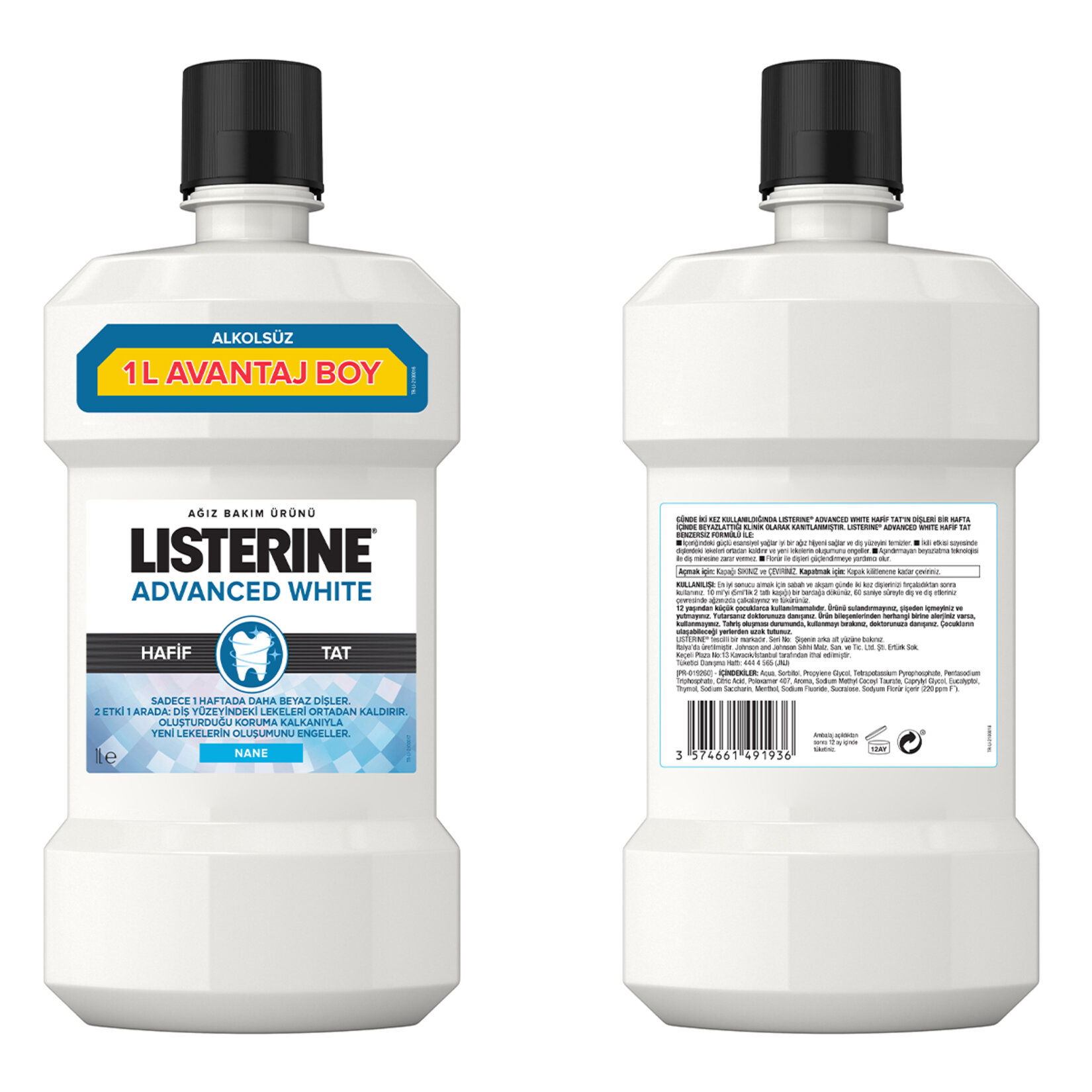 Listerine Advanced White Mild Ağız Bakım Suyu 1L