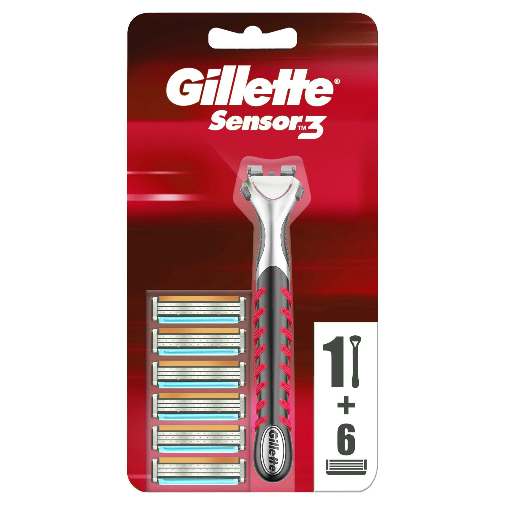 Gillette Gövde + 6 Yedek Bıçak-Sensor3 H+6 Red Razor