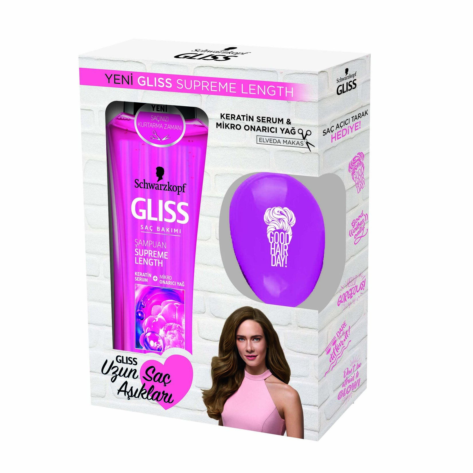 Gliss Supreme Length Shp 525Ml + Saç Açıcı Tarak Set