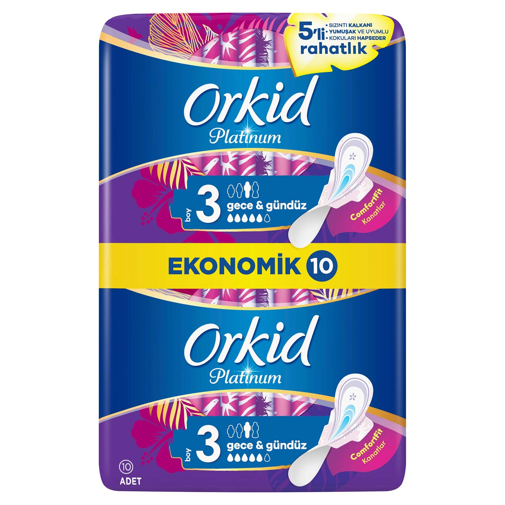 Orkid Platinum Hijyenik Ped Gece Ekonomik Paket 10 Ped