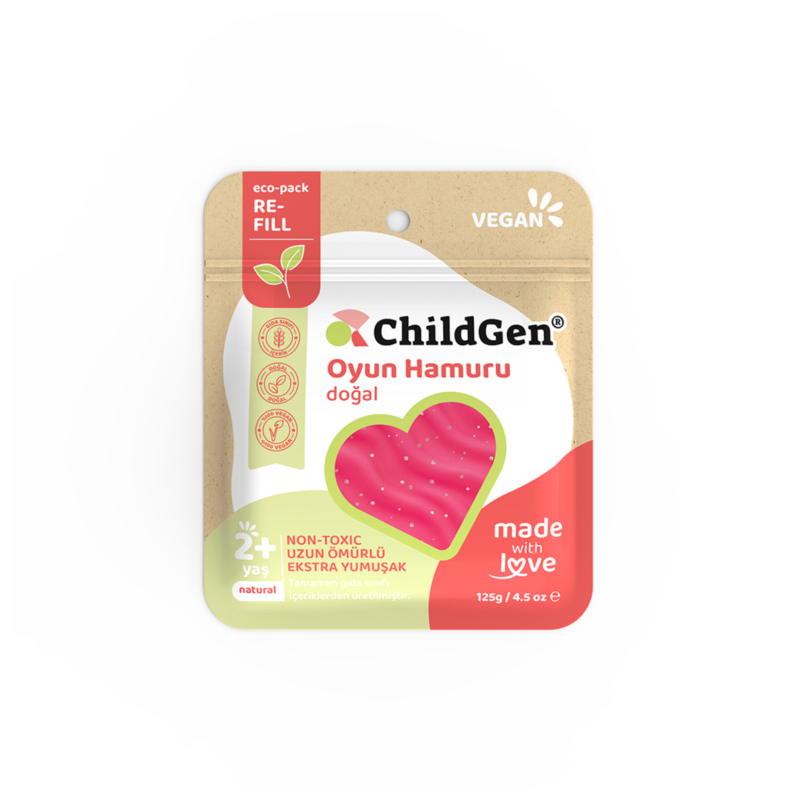 Childgen Doğal Oyun Hamuru Glitter Pembe 125 G