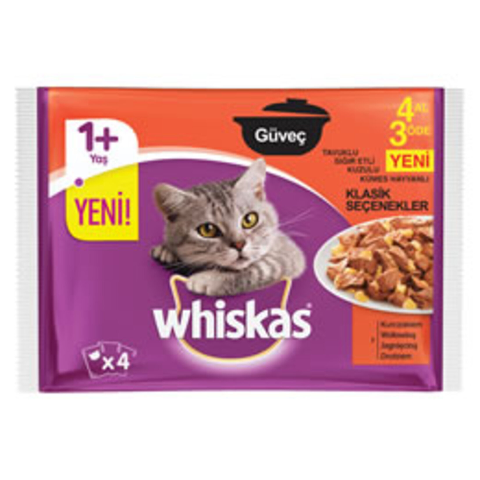 Whiskas Güveç 4'Lü Paket Et Seçenekleri