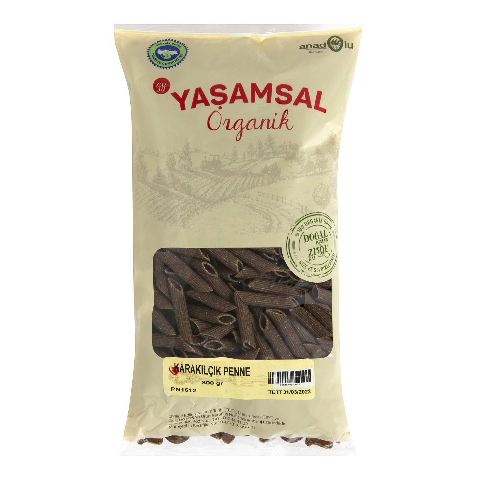 Yaşamsal Organik Karakılçık Penne 800 G
