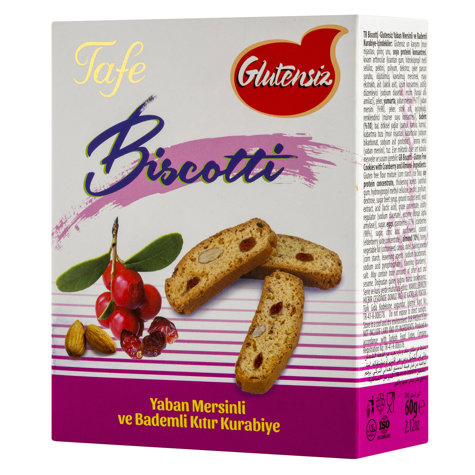 Tafe Biscotti Glutensiz Yaban Mersinli 60 G