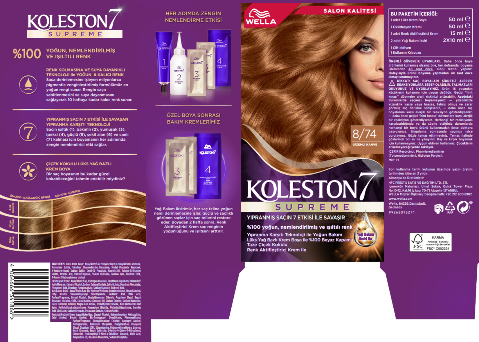 Koleston Supreme Saç Boyası 8/74 Gizemli Kahve 135 Ml