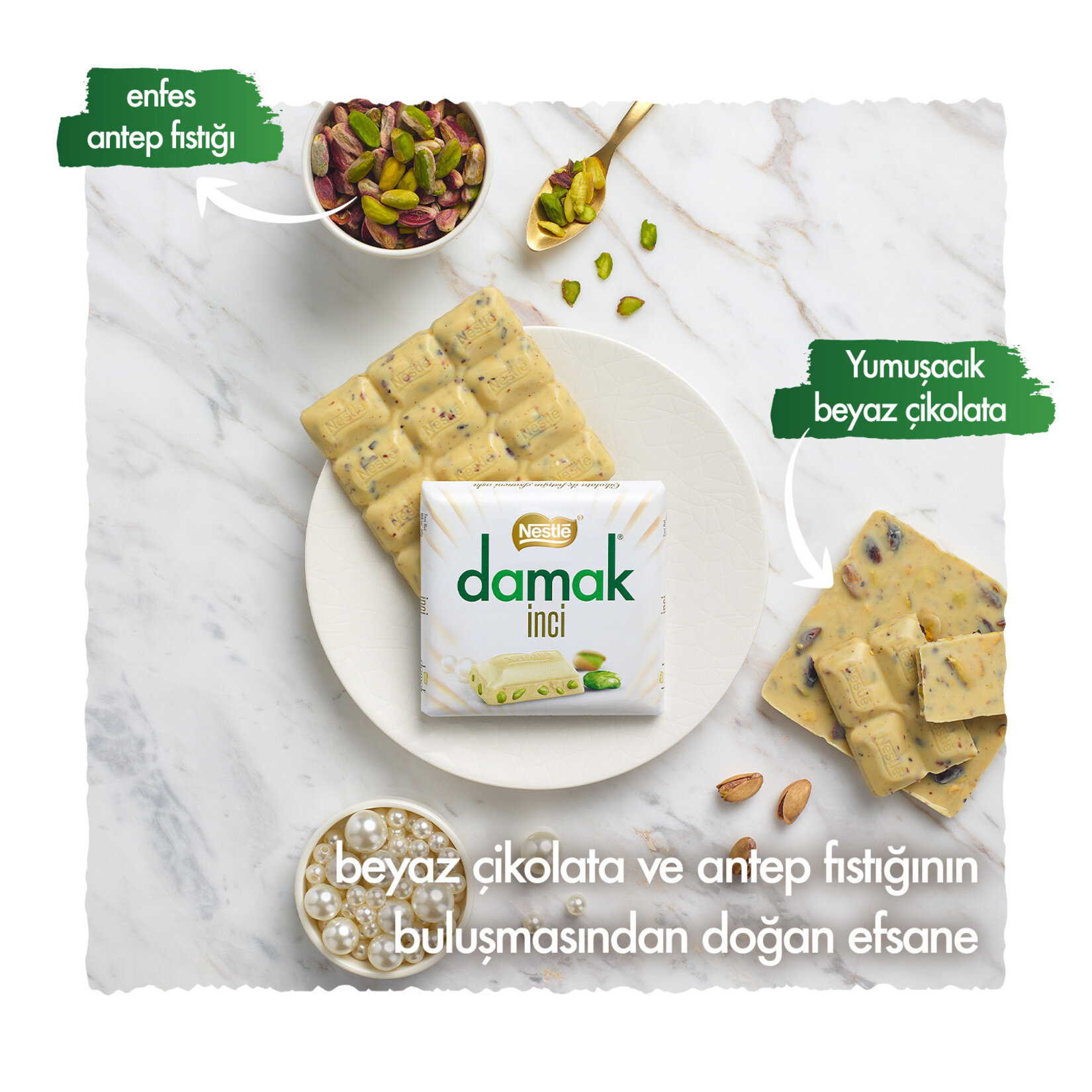 Nestle Damak İnci Antep Fıstıklı Beyaz Çikolata 60 G - Görsel 2
