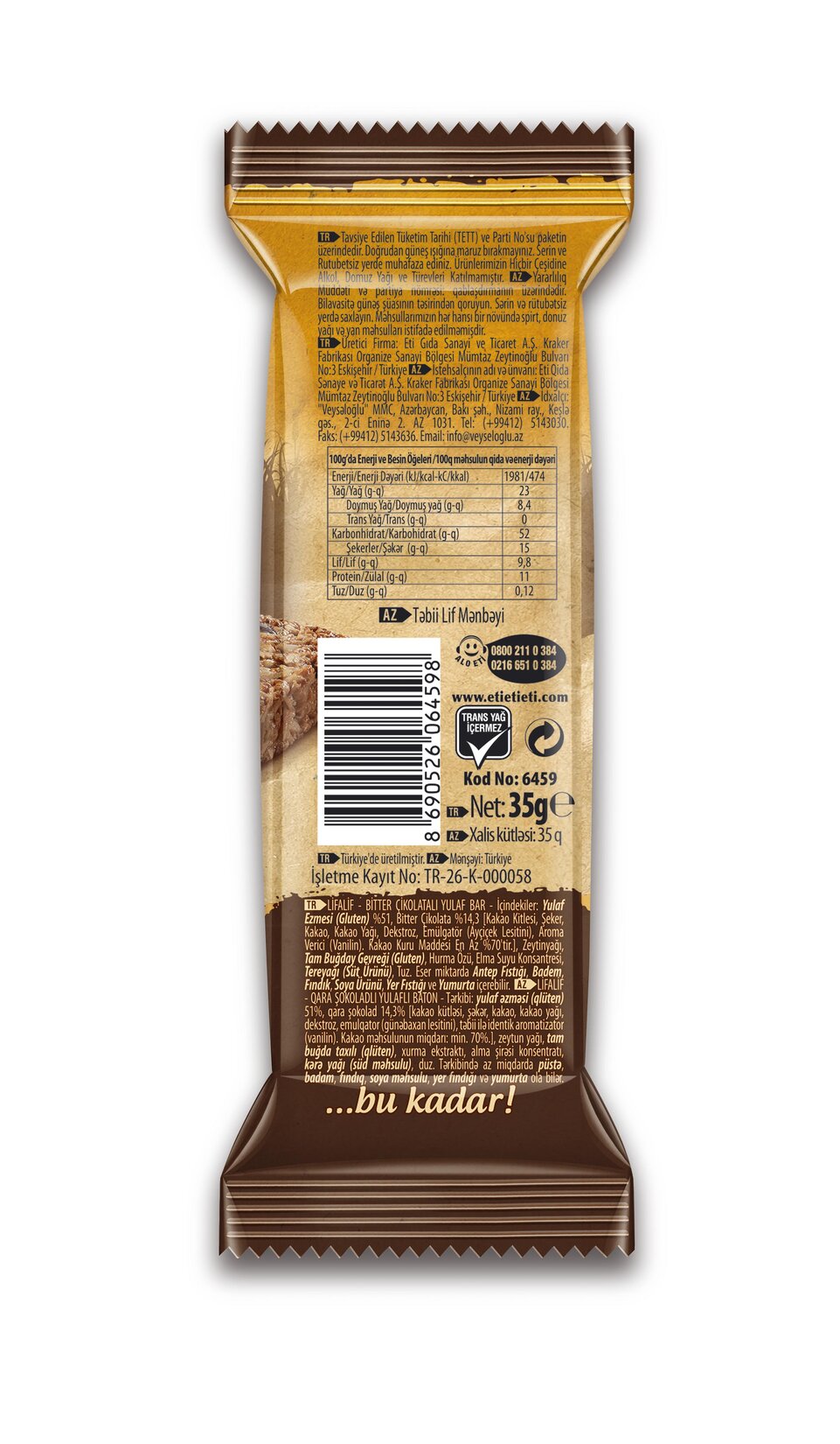 Eti Lifalif Bitter Çikolatalı Yulaf Bar 35 G - Görsel 2