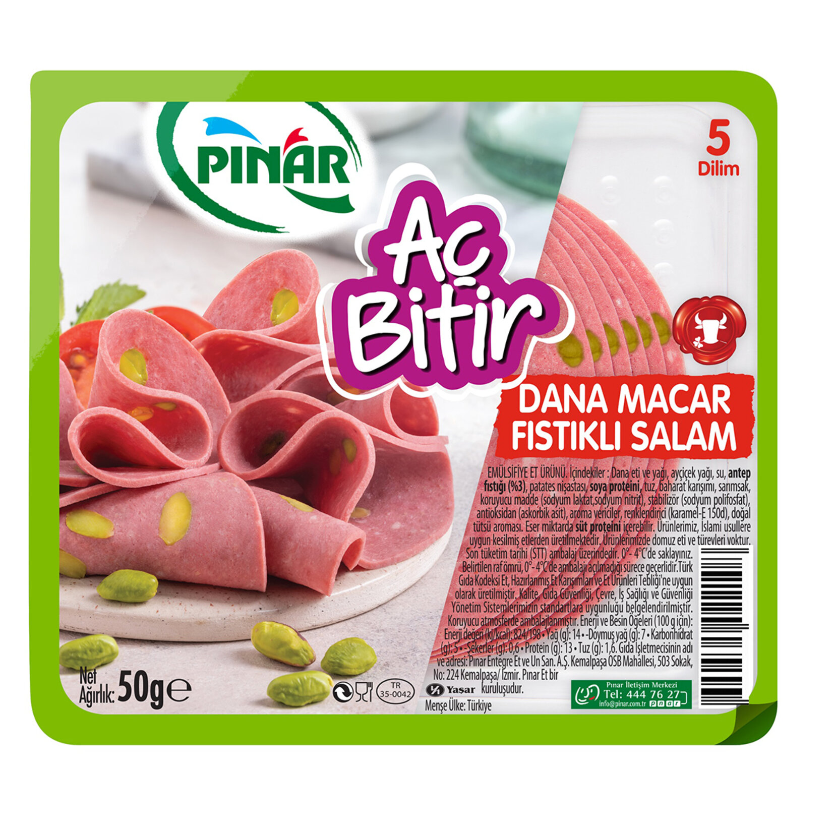 Pınar Salam Aç Bitir Dana Macar Fıstıklı Salam 50G
