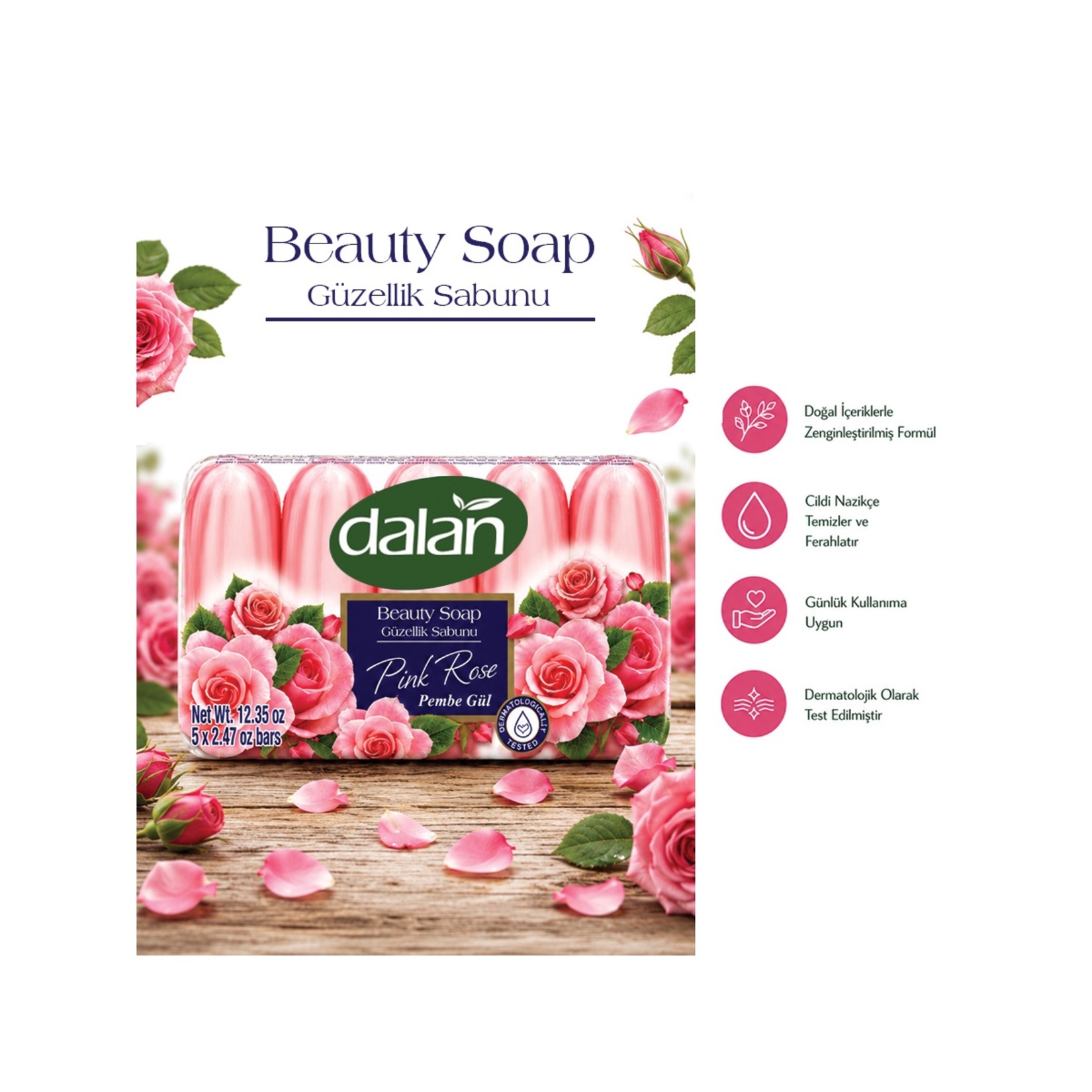 Dalan Pembe Gül Güzellik Sabunu 5x70 G - Görsel 2