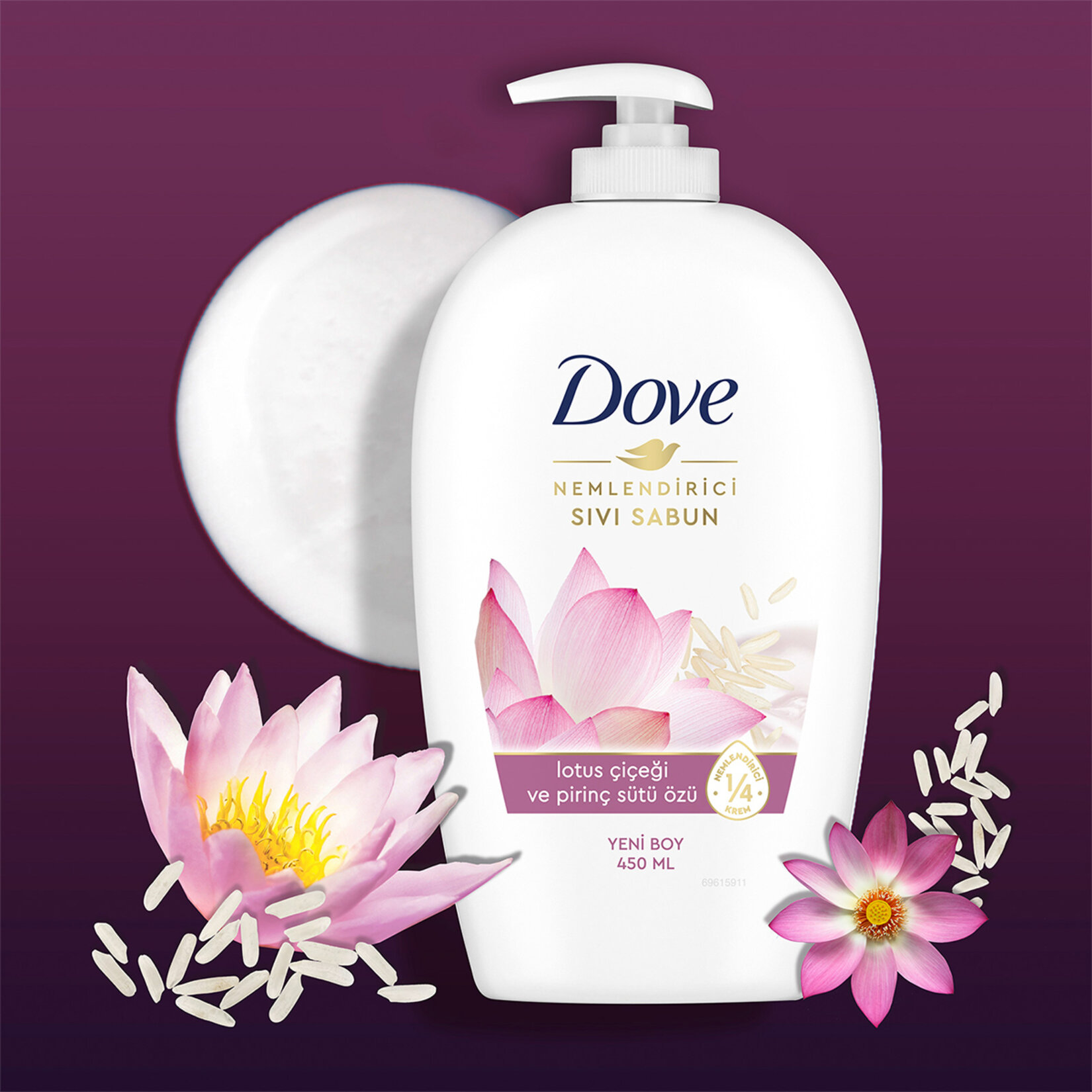 Dove Nemlendirici Sıvı Sabun Lotus Çiçeği ve Pirinç Özü 450 Ml - Görsel 3