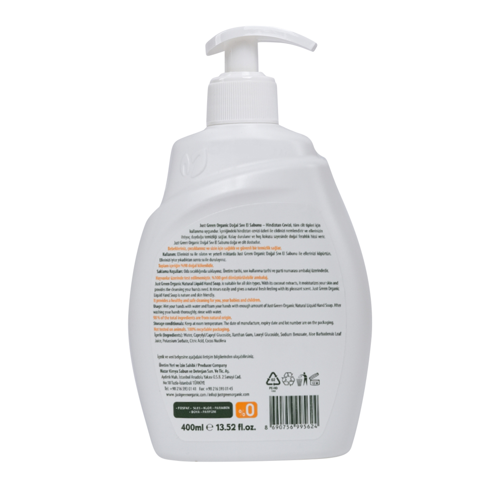 Just Green Organic Aloe Veralı Sıvı Sabun 400 Ml - Görsel 2