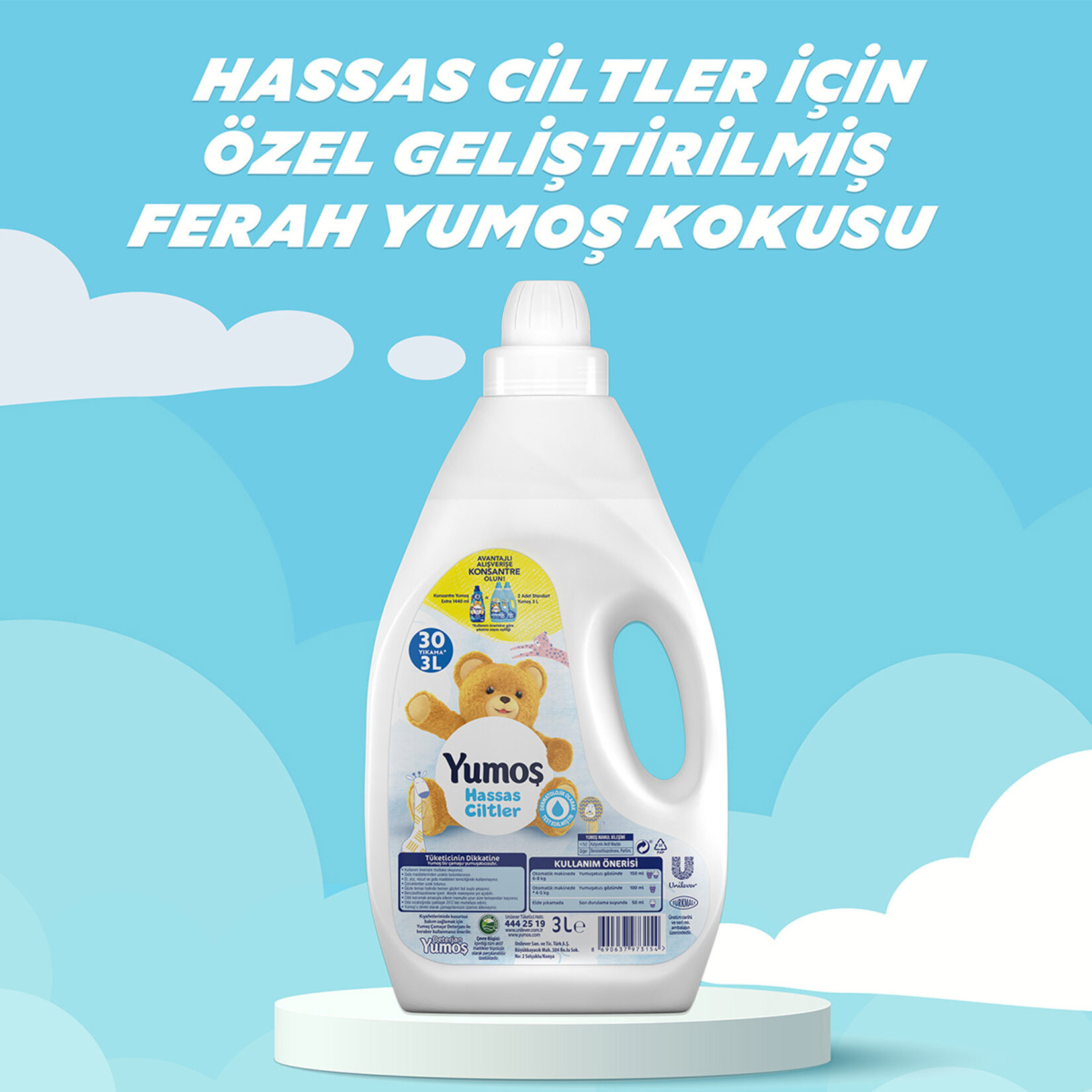 Yumoş Yumuşatıcı Hassas Ciltler İçin 3000 ML 30 Yıkama - Görsel 3