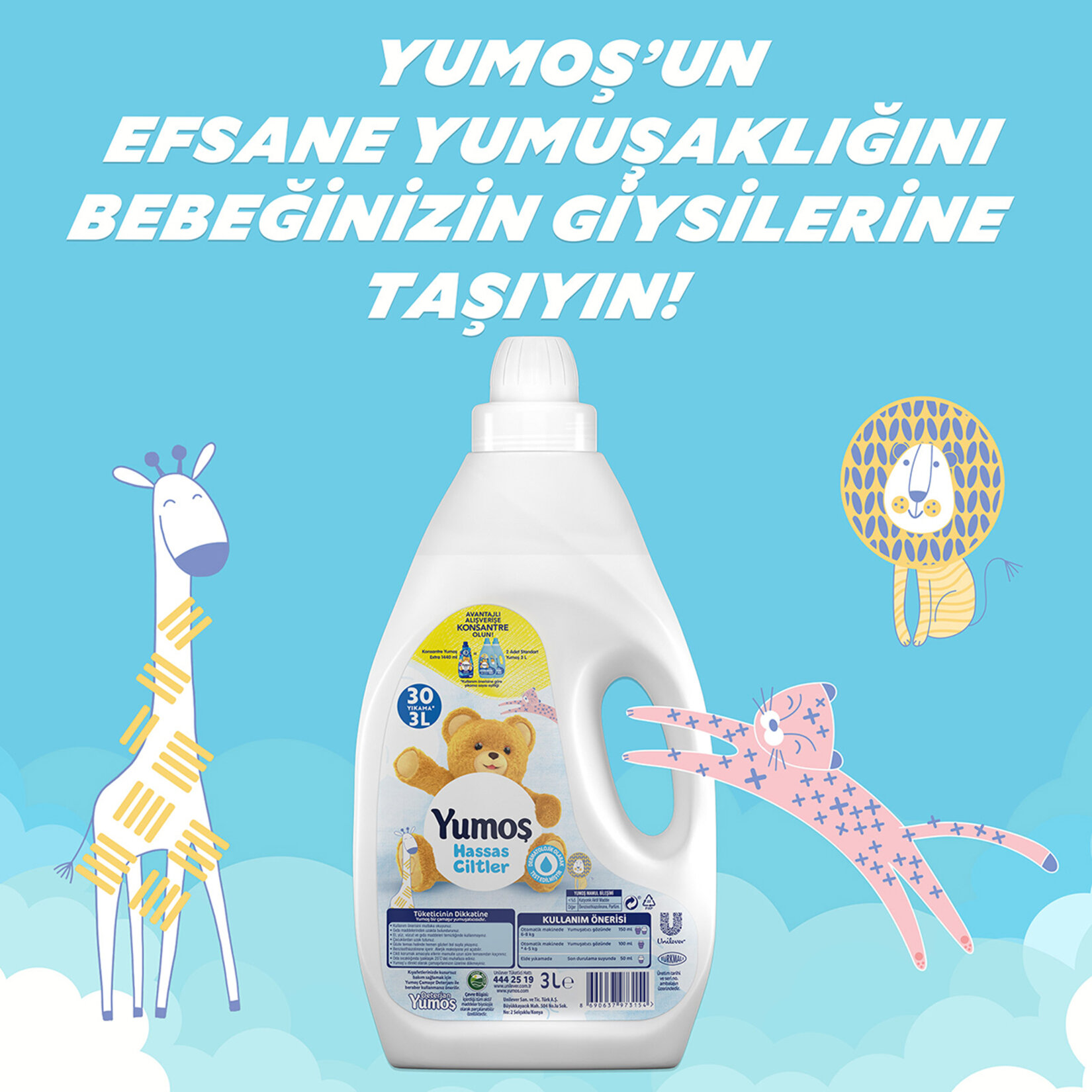 Yumoş Yumuşatıcı Hassas Ciltler İçin 3000 ML 30 Yıkama - Görsel 4