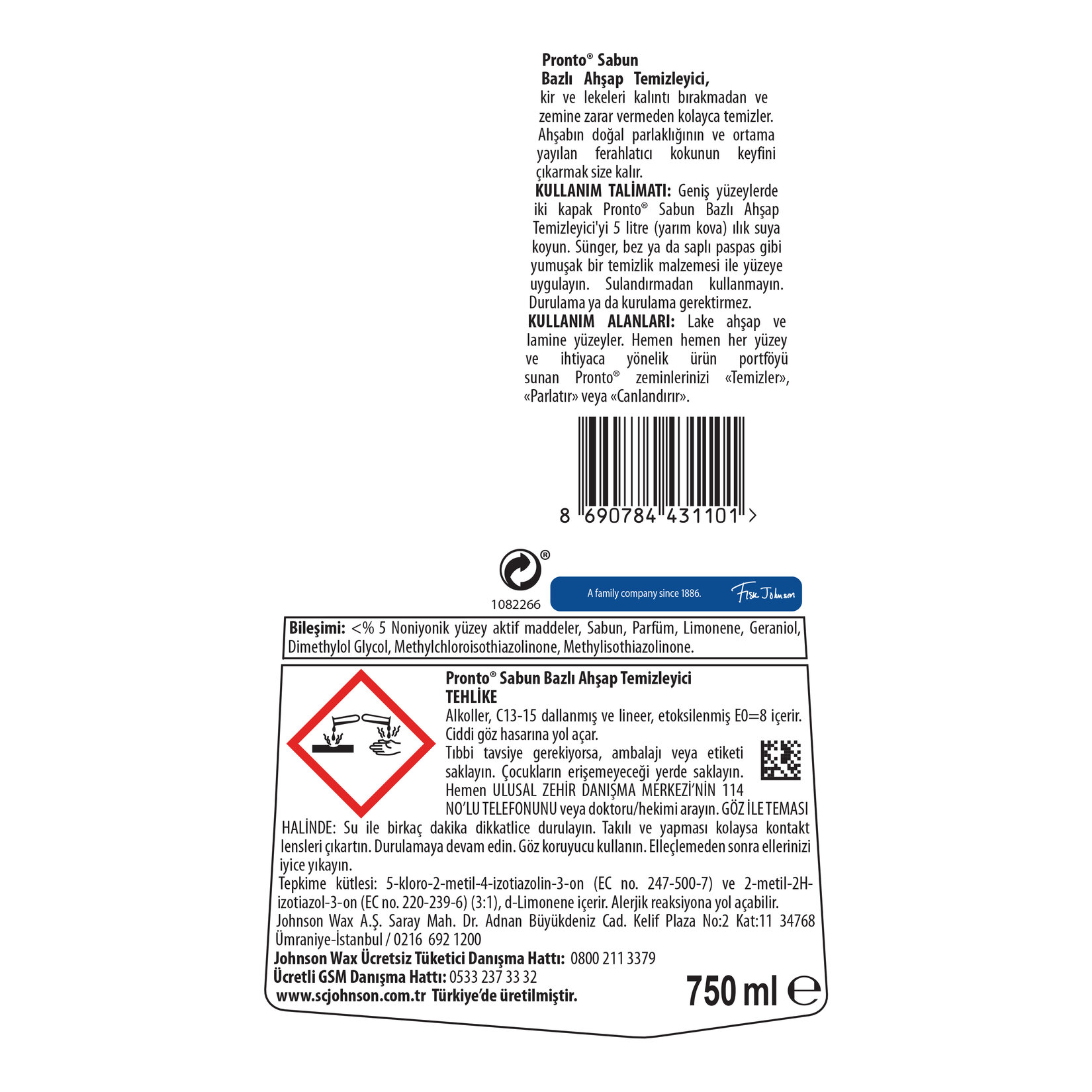 Pronto Ahşap Yüzey Temizleyici Klasik 750ml - Görsel 2