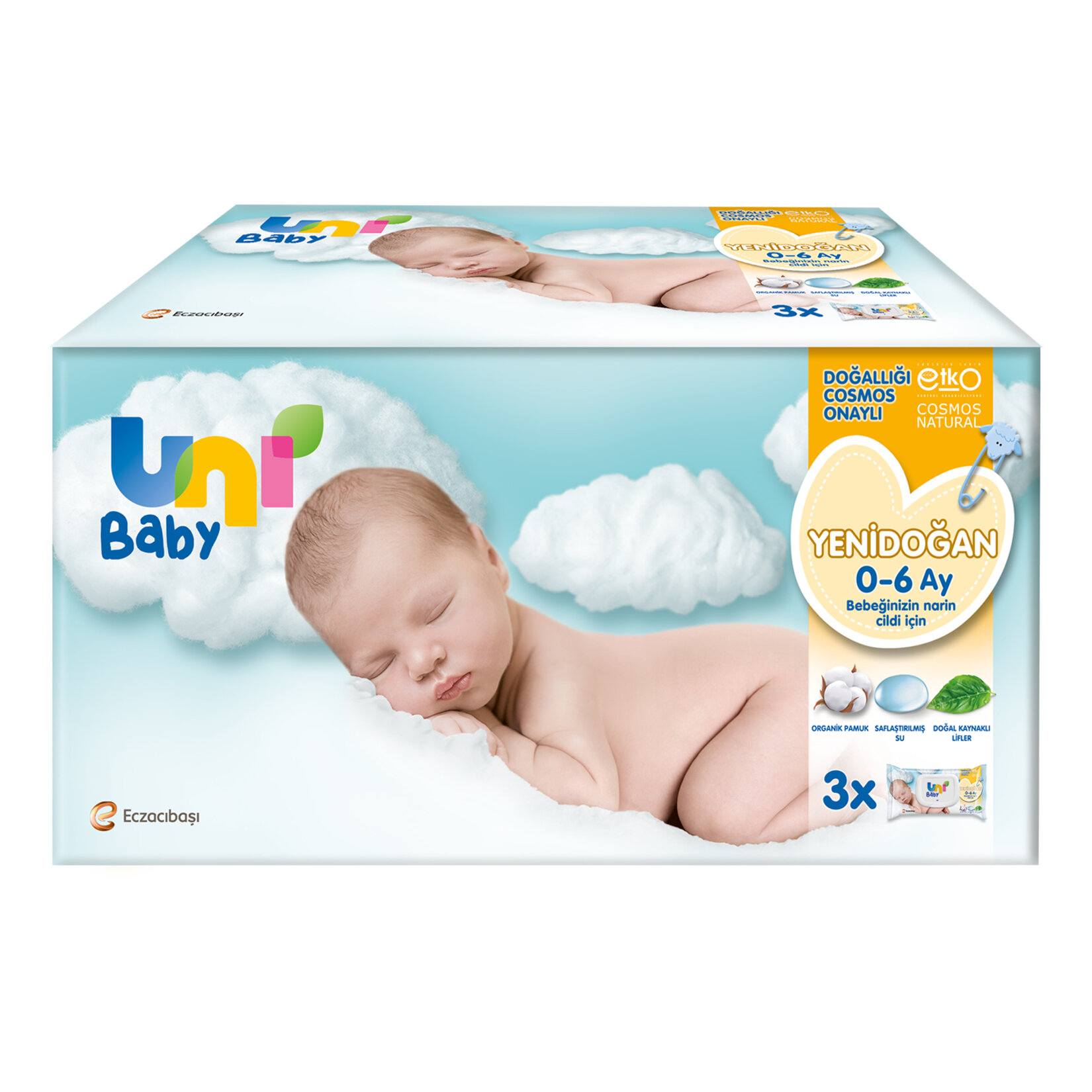 Uni Baby Yenidoğan Islak Mendil 3X40 Adet - Görsel 1